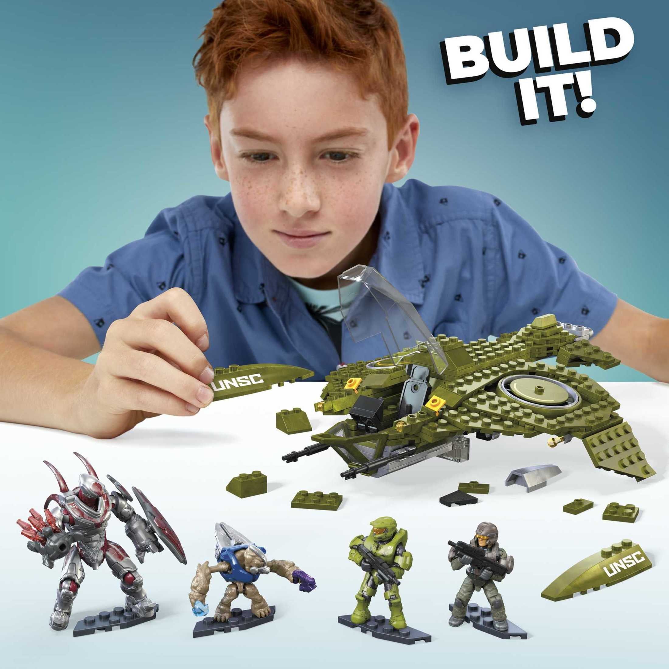 Mega Construx Halo Infinite UNSC Wasp Onslaught Building Set with 4 Action Figures (409 Pieces) 7zgov
