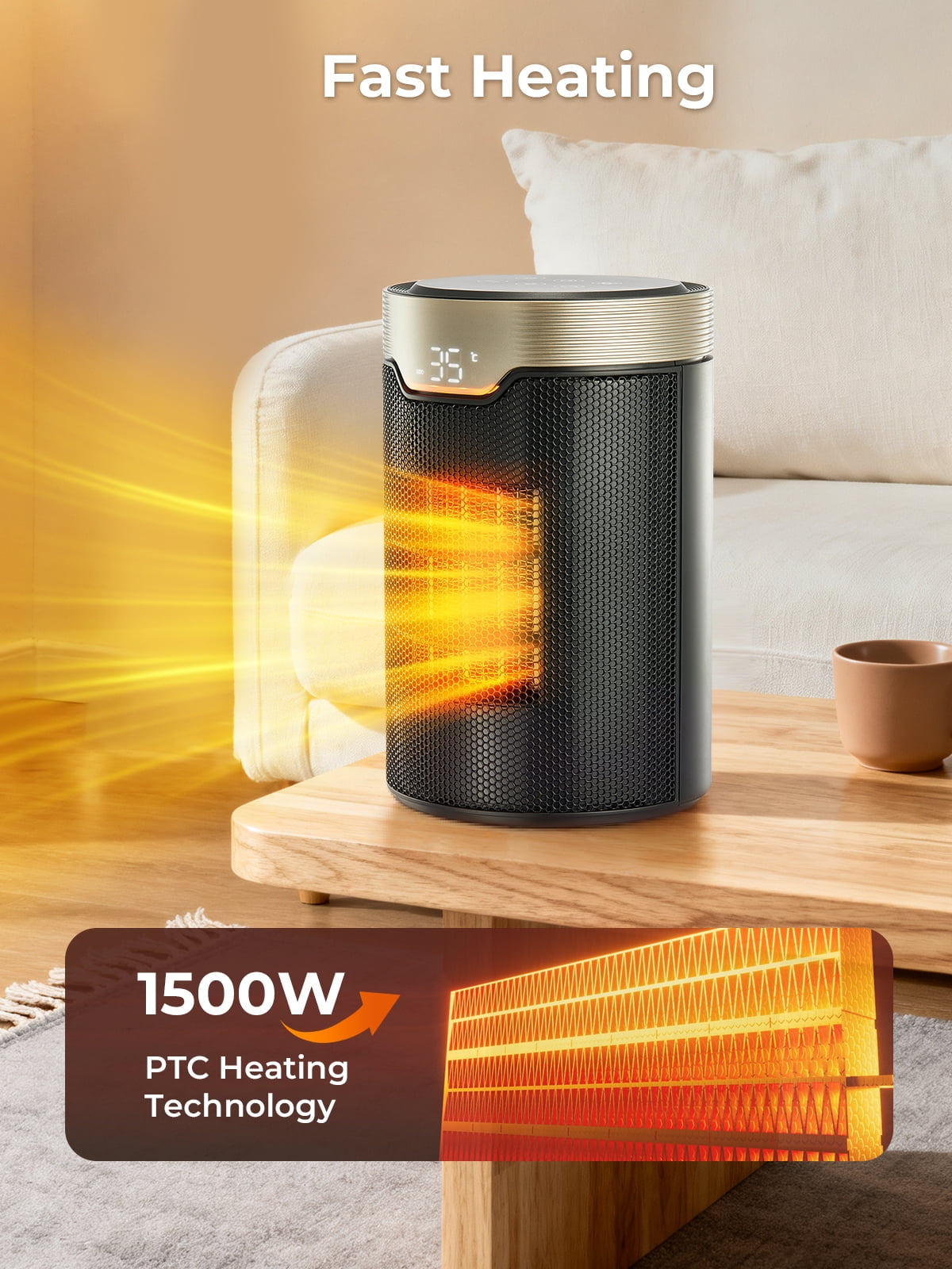 FOHERE Portable Electric Space Heater, Ceramic Indoor Heater with Digital Thermostat and Quiet Operation (Black, 1500W) q7f8x
