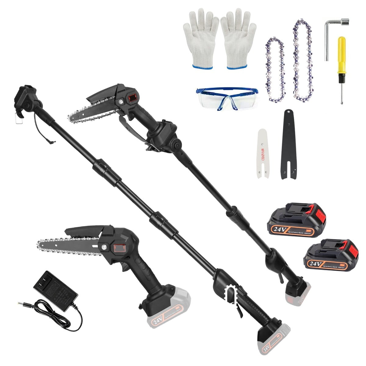 Triple Tree 2-in-1 Cordless Pole Saw and Mini Chainsaw, Adjustable Electric Tree Trimmer with 2 Batteries (Black, 71.3 in) a5jfm