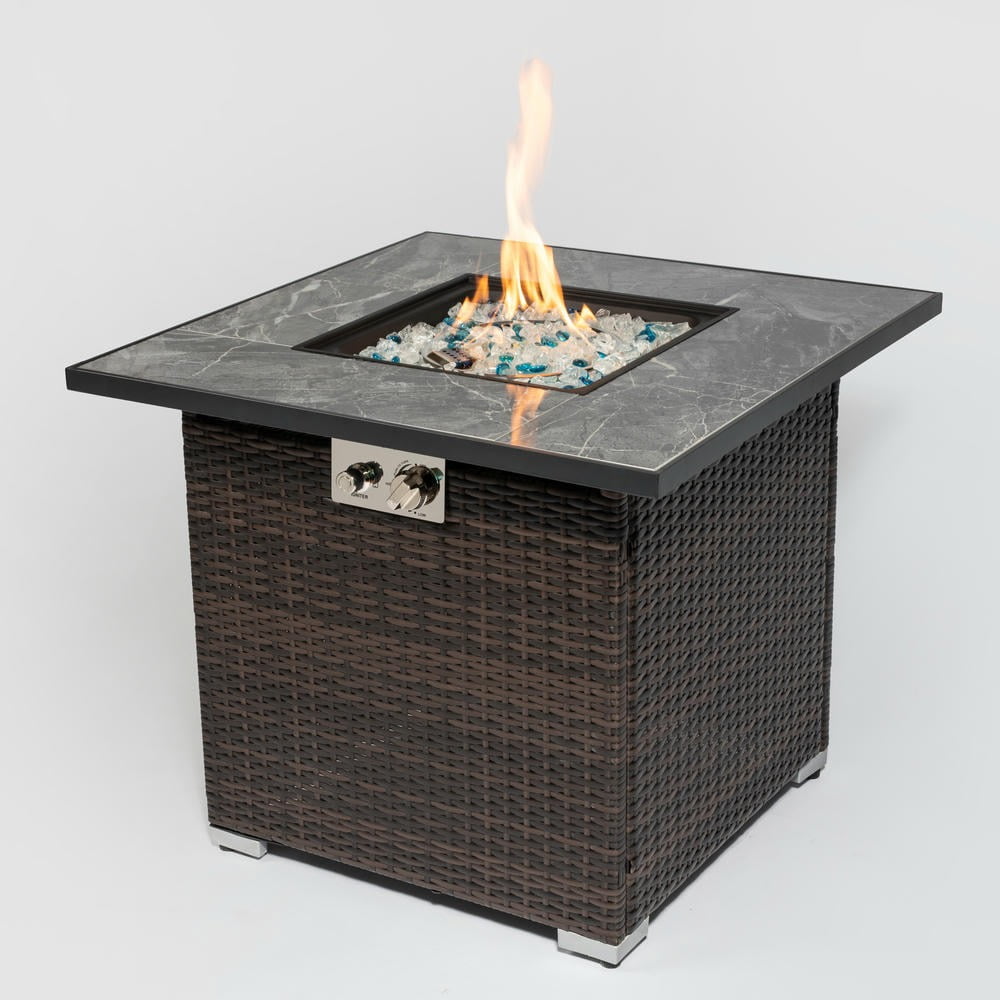 Barara King 30 in Propane Fire Pit Table with Wicker Base and 50000 BTU Heat Output (Brown, 30 in) aif4h