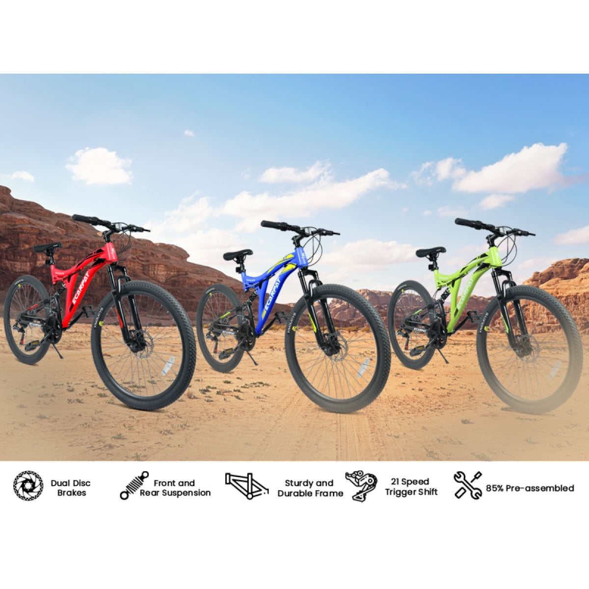 Dcmisas 26-Inch Mountain Bike, 21-Speed Full Suspension Steel Frame with Dual Disc Brakes (Red, 26 in) bi3ug