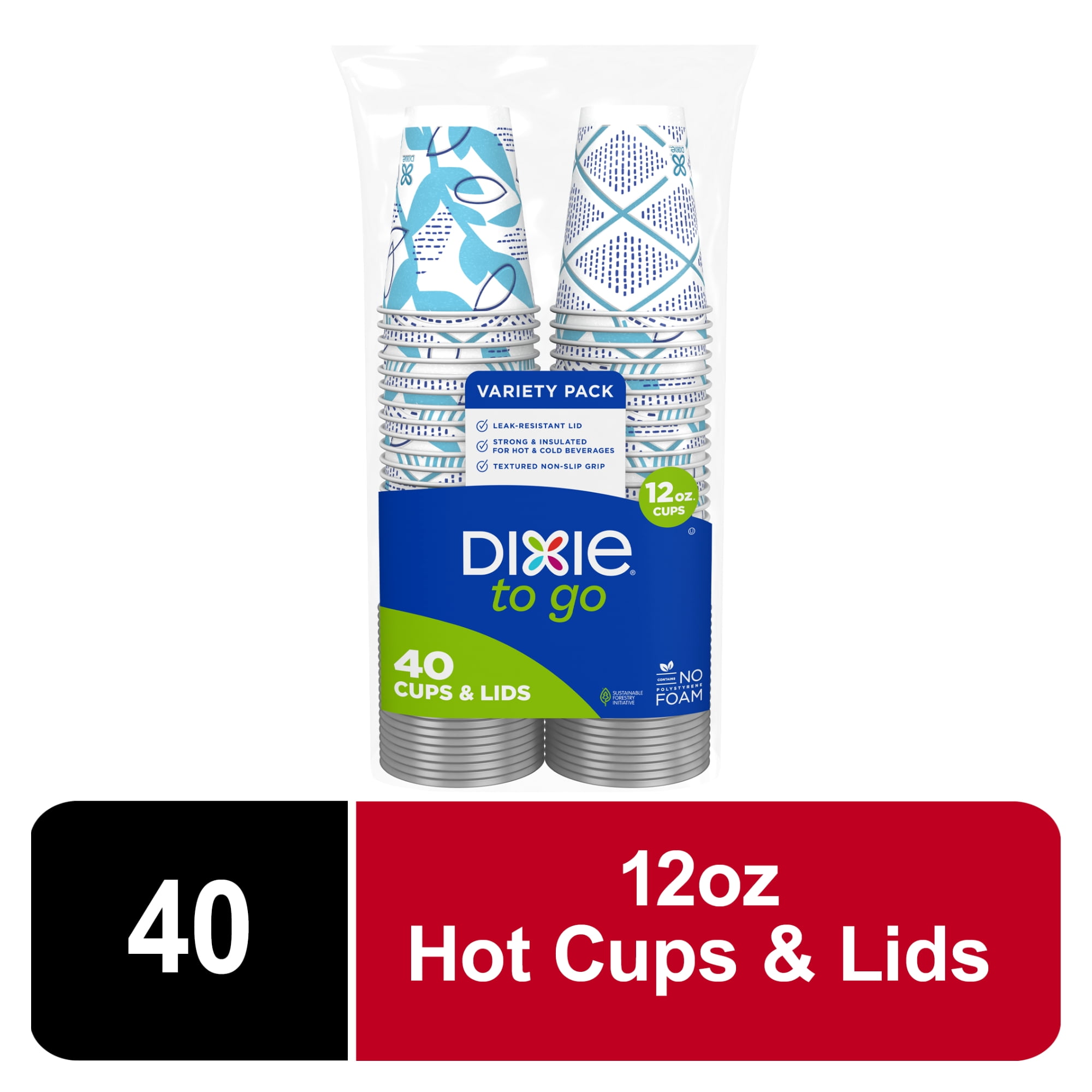 Dixie To Go Insulated Hot Cups with Lids, Leak-Resistant Disposable Coffee Cups (12 oz, 40 Count) dnkce
