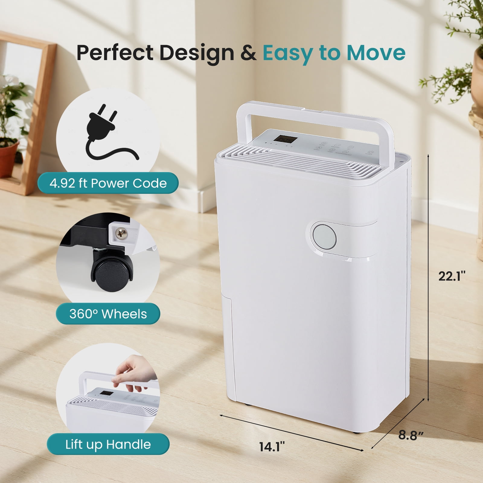 SUMELL 30 Pint Dehumidifier for Basement and Large Rooms, Intelligent Humidity Control with Pump (White, 70 oz) yi4qx