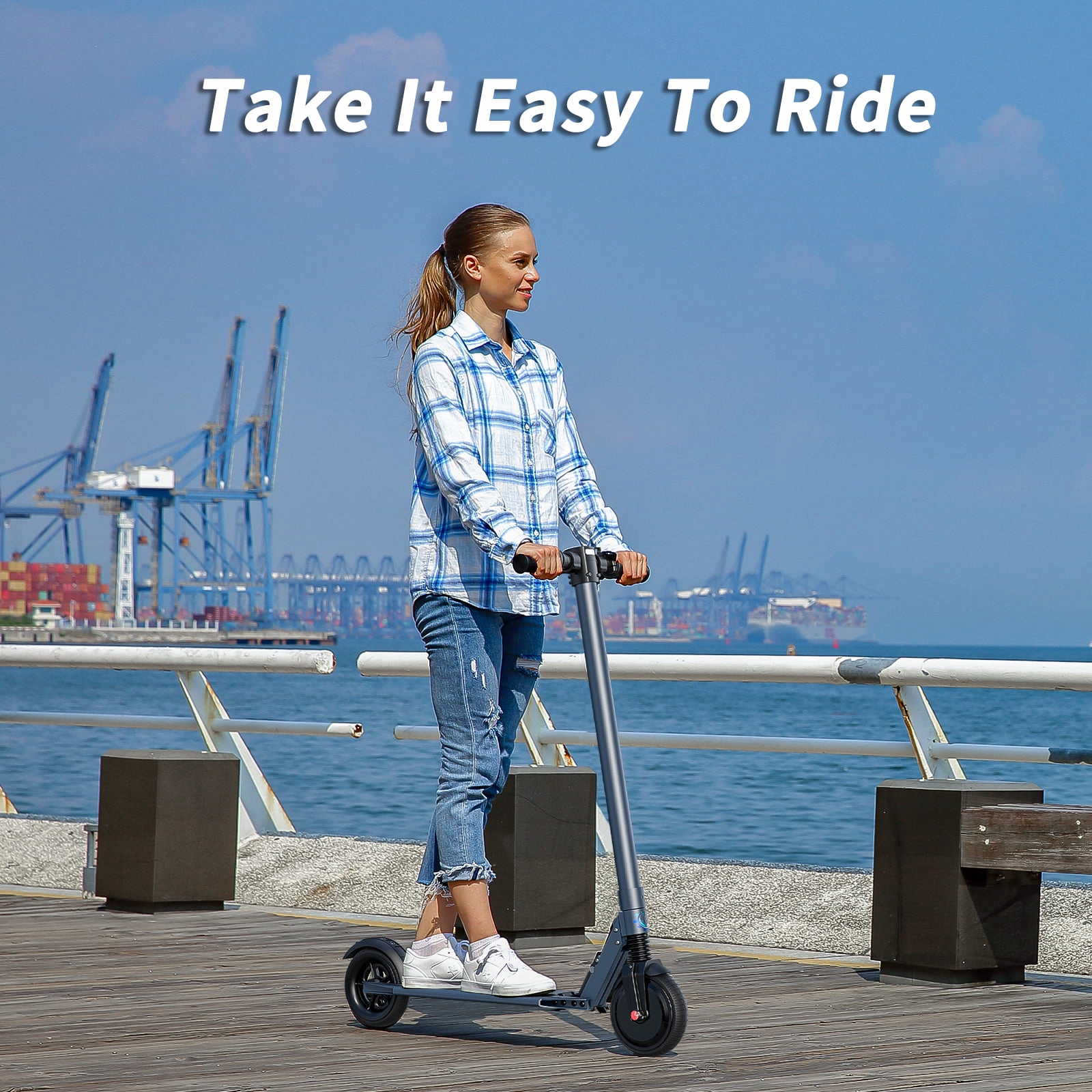 Caroma Electric Scooter for Adults, Foldable Commuting E-Scooter with Cruise Control and Dual Braking System (Blue, 6.5 in) 6wyf1