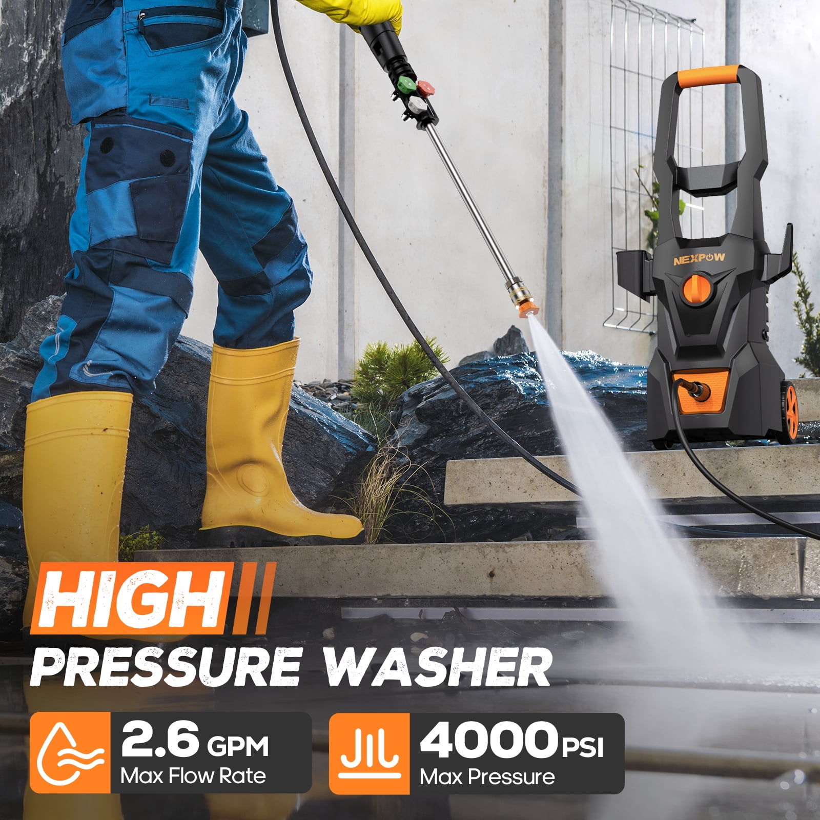 NEXPOW Electric Pressure Washer, 4000 PSI 2.6 GPM Power Washer with Foam Cannon and 4 Quick-Connect Nozzles (30 ft Hose) wyows