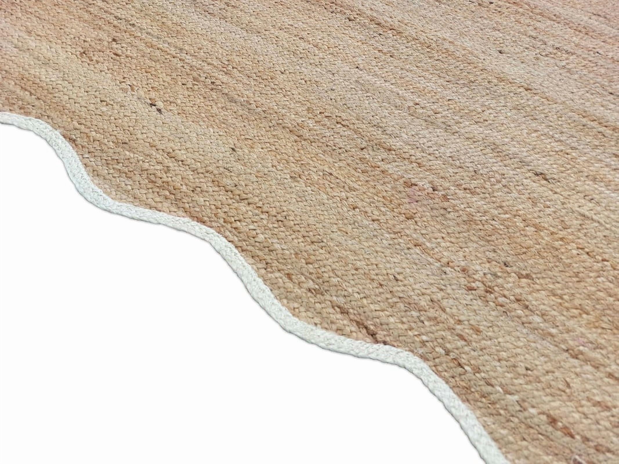 KLAVATE Natural Jute Rug Hand Braided Scalloped Wave Edge Farmhouse Decor (White, 3 ft x 5 ft) 2gbym