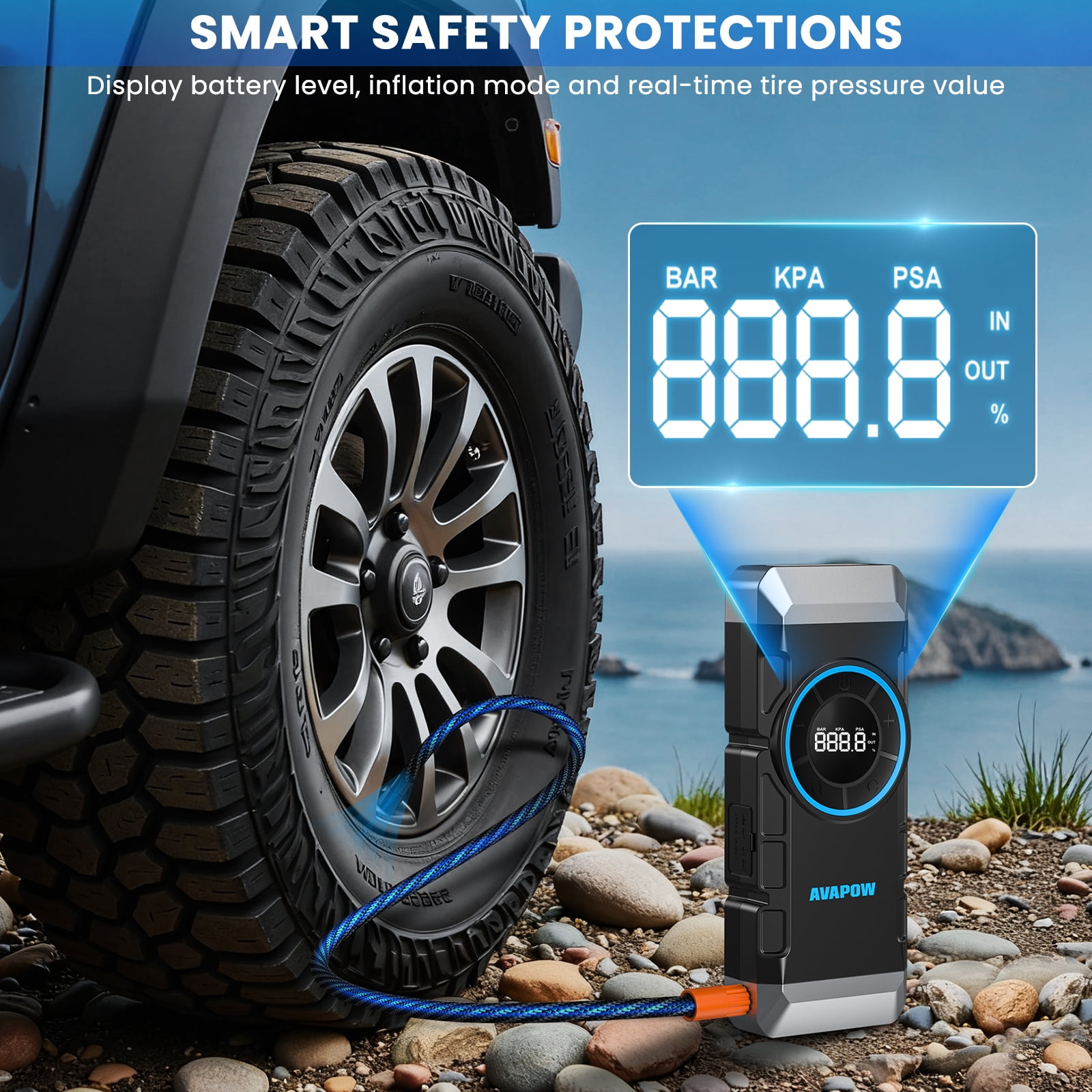 AVAPOW 4000A Jump Starter with Air Compressor (150 PSI, 12V Portable Emergency Power Bank) cktko