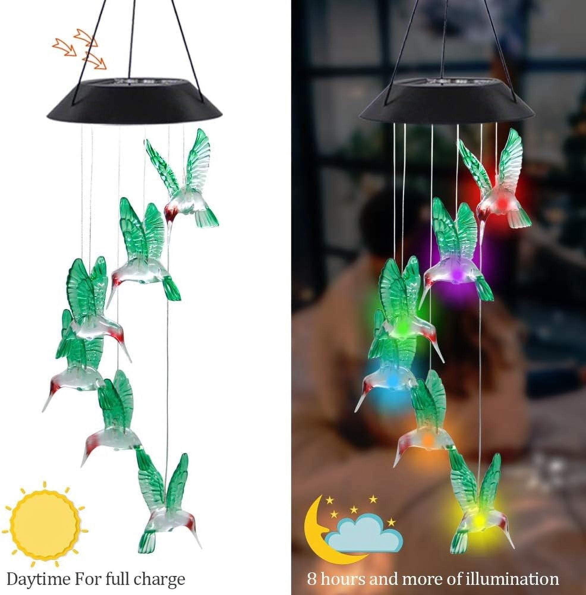 Bshapplus Solar Hummingbird Wind Chimes, Color Changing LED Waterproof Outdoor Hanging Light (1 Pack) 65wrk
