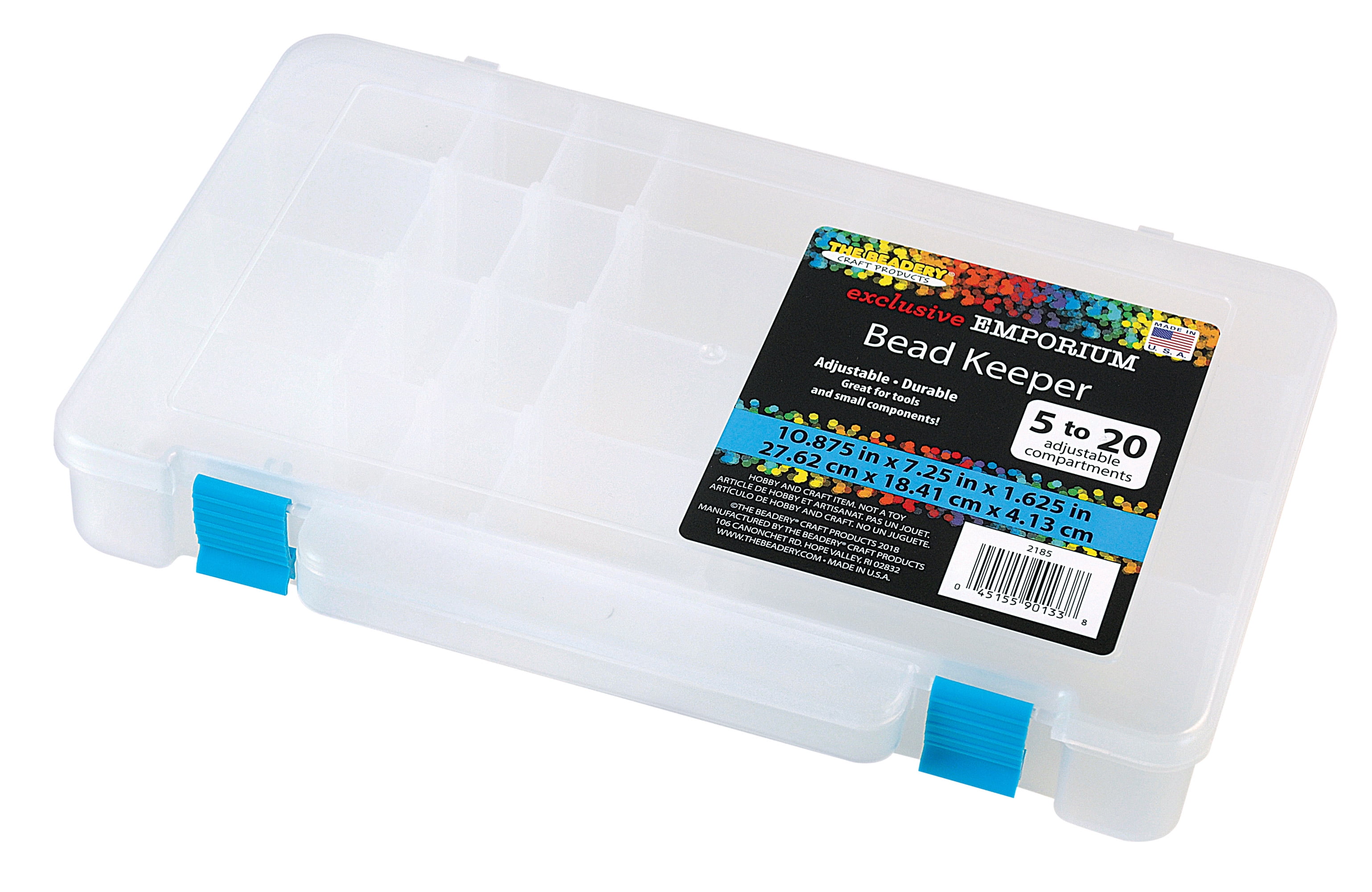 The Beadery Adjustable Compartment Craft Organizer Box (Clear, 10.875 in x 7.25 in x 1.625 in) kydhh