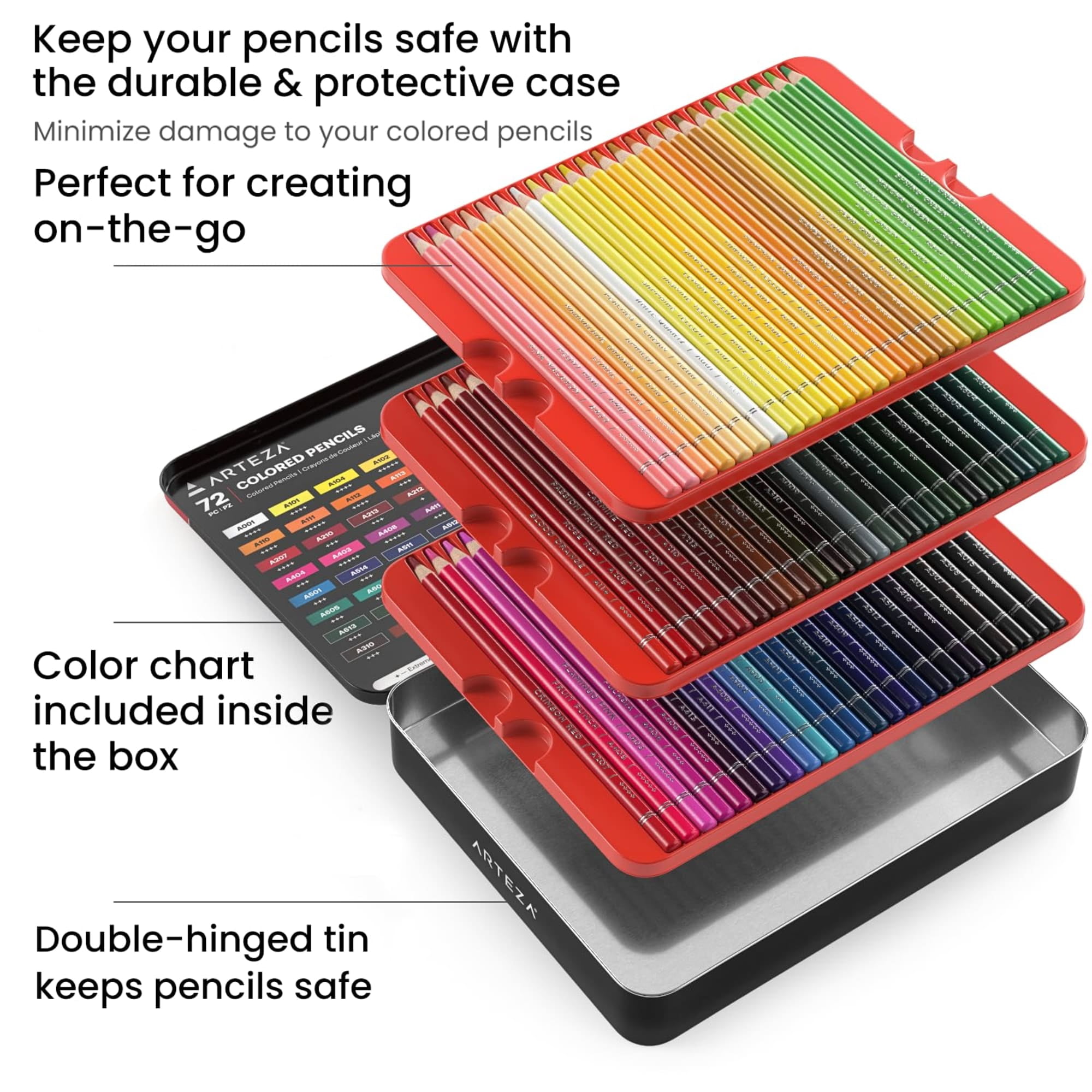 Arteza Professional Vibrant Colored Pencils, Smooth Wax-Based Core, Artist Grade Drawing Supplies (Assorted Colors, 72 Count) 9z74l