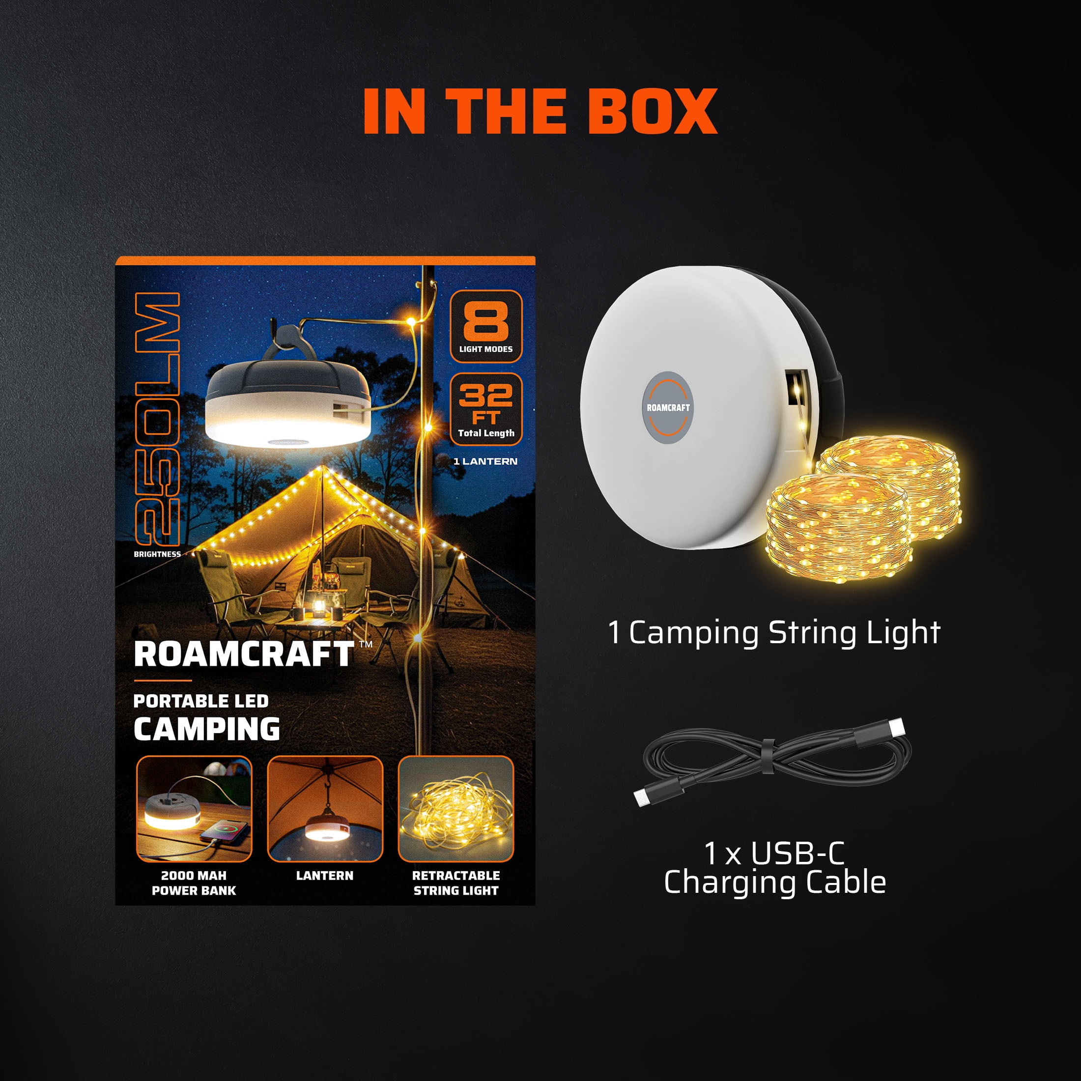 Roamcraft Portable LED Camping String Light with Power Bank (32 ft, 250 Lumens) 81nm6