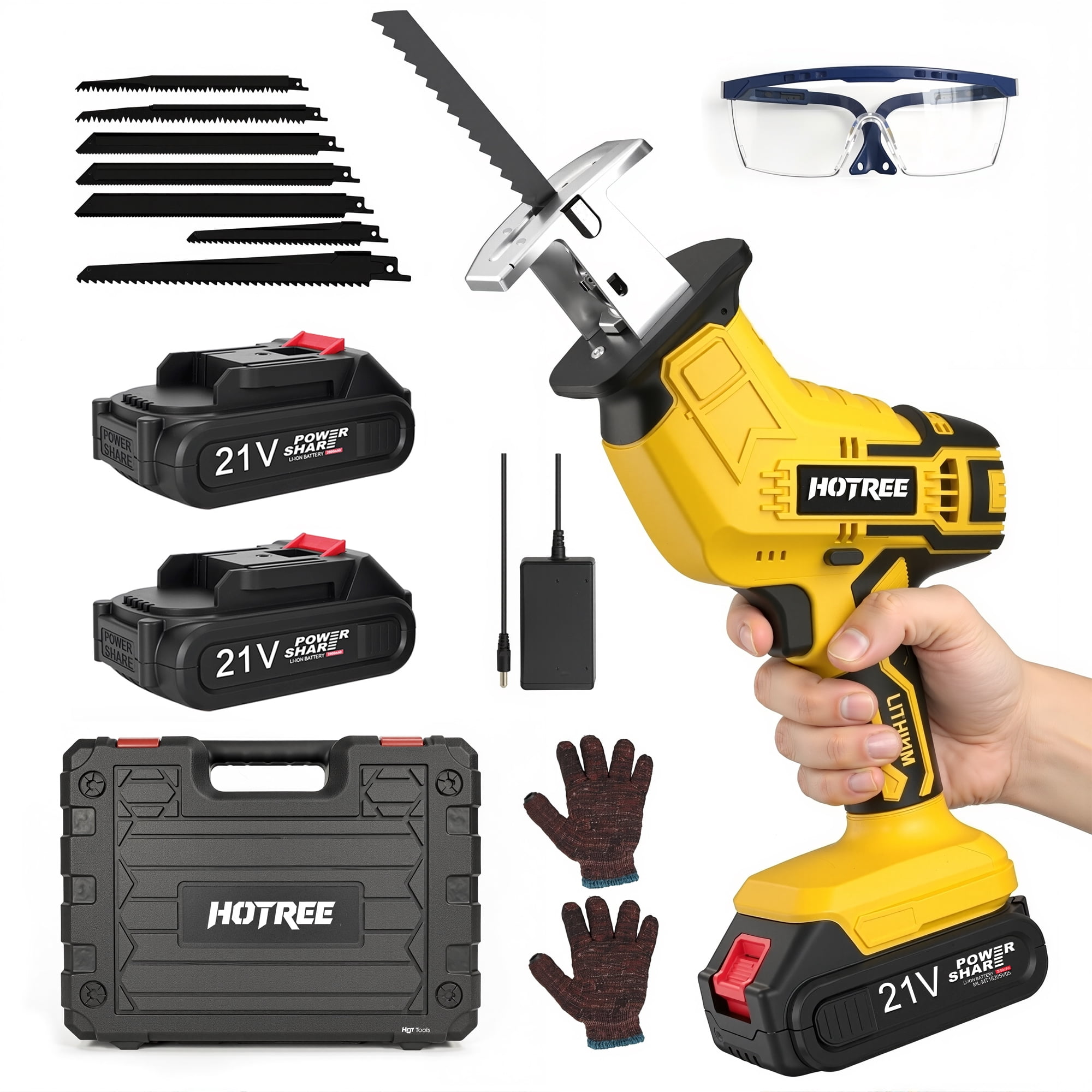 HOTREE Cordless Reciprocating Saw, Variable Speed Power Tool with Dual 2.0Ah Batteries and 8-Piece Blade Kit (Yellow) 9rtc7