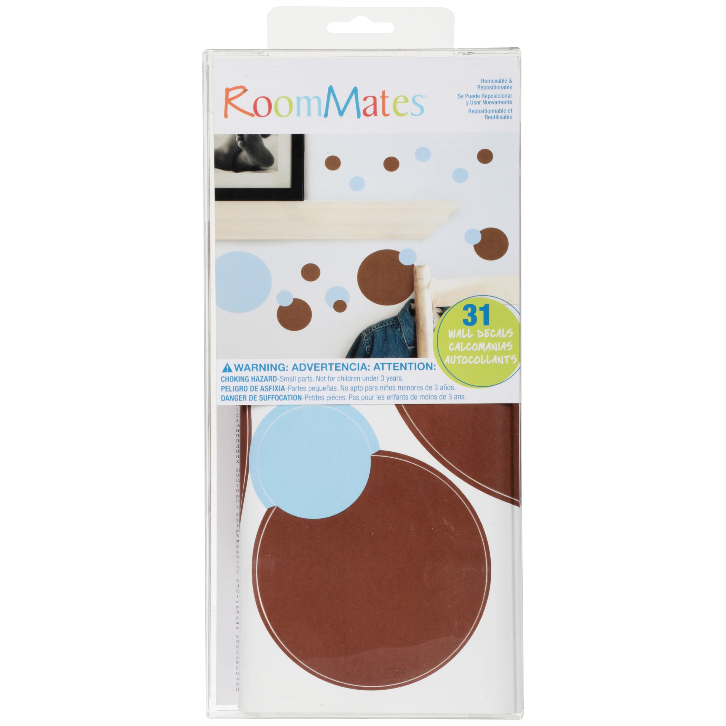RoomMates Nursery Wall Decals, Peel and Stick Decorative Dots for Kids Room (Blue & Brown, 31 Count) 928mk