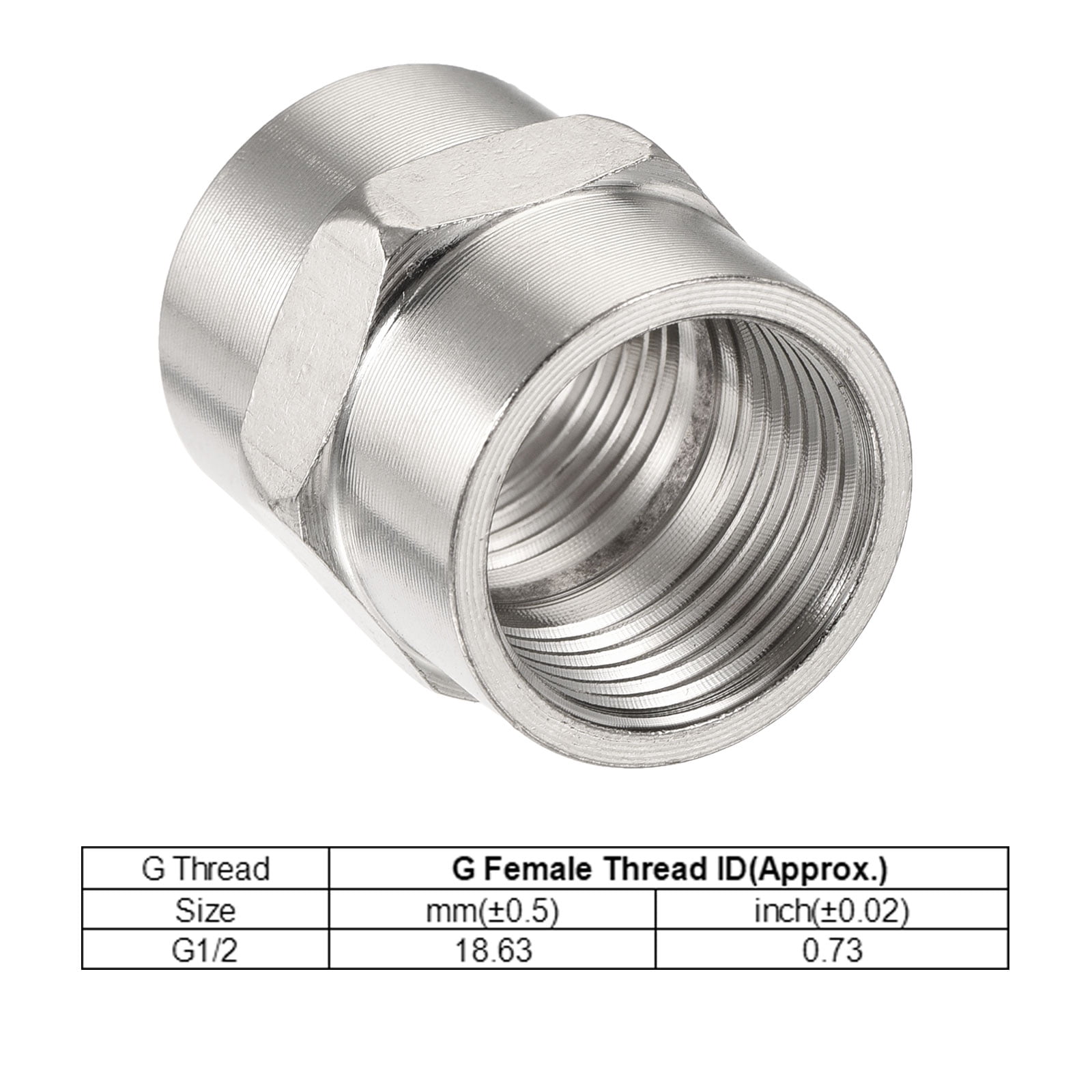 Uxcell G1/2 Female to Female Thread Hex Stainless Steel Pipe Fitting Connector (Silver, 1.26 in x 1.14 in) p6eft