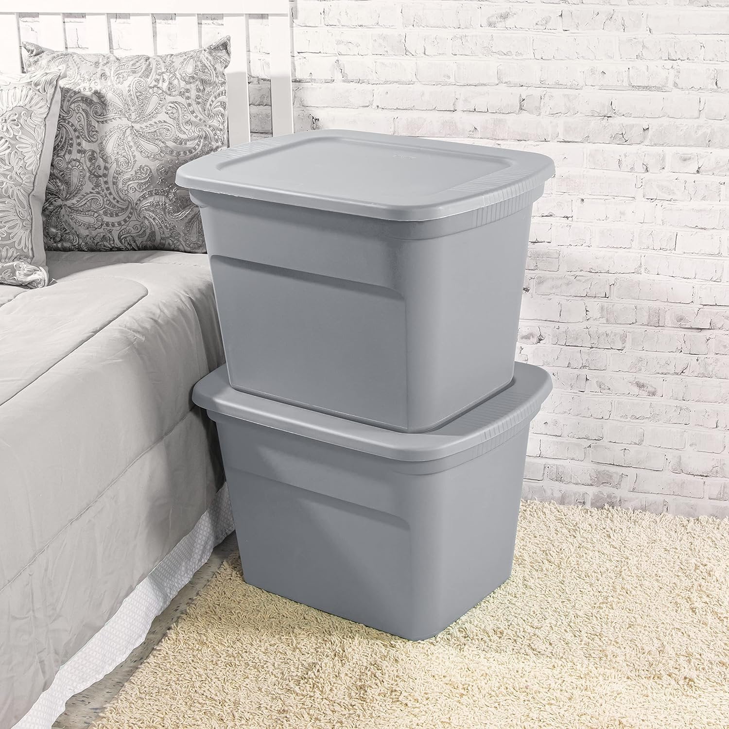 Sterilite 18 Gal Storage Tote, Stackable Plastic Bin with Lid for Closet and Basement Organization (Gray, 8-Pack) 2kns6 - Image 6