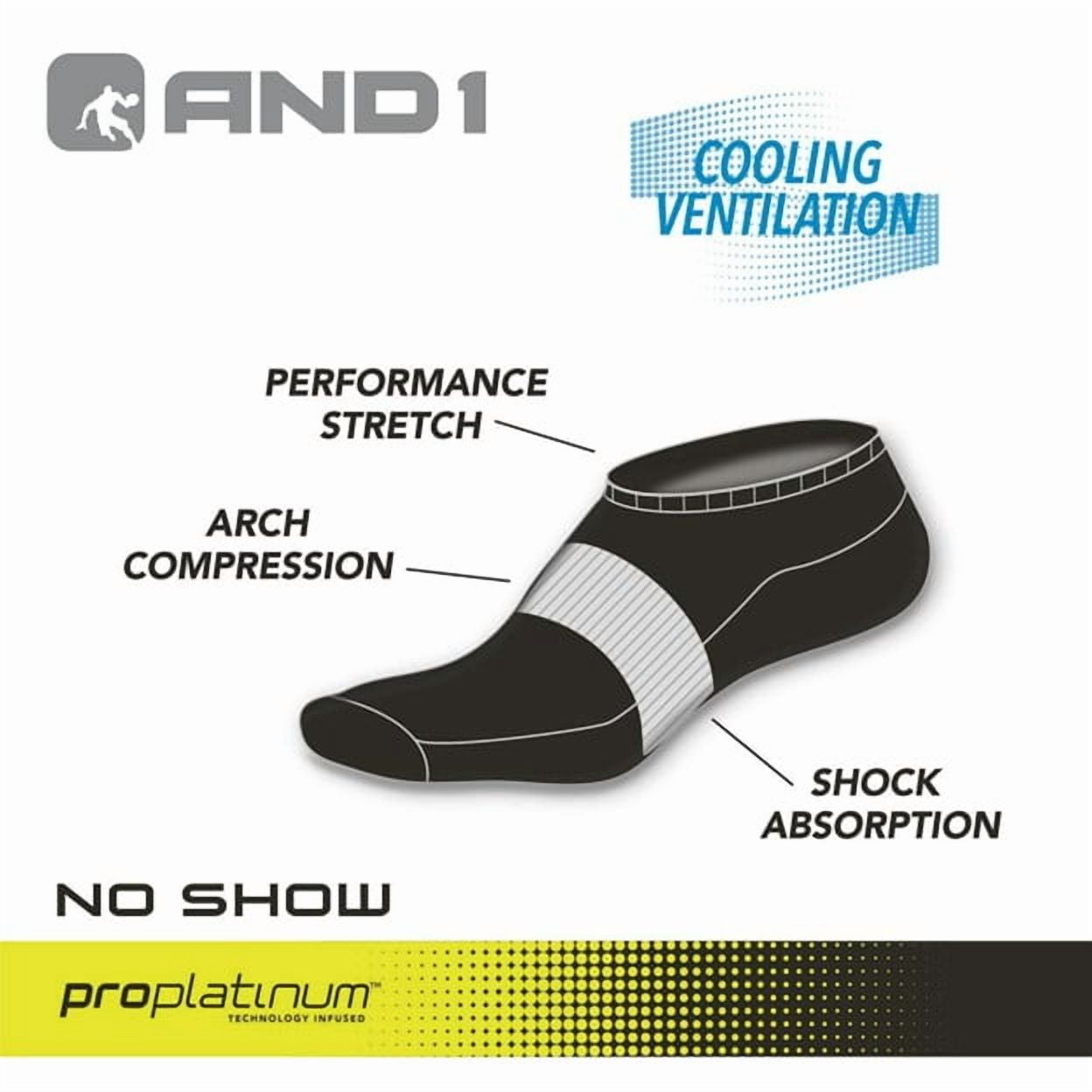 AND1 Men's Cushion No Show Socks, Arch Support Athletic Performance (Black, 12 Pack) ap2nb