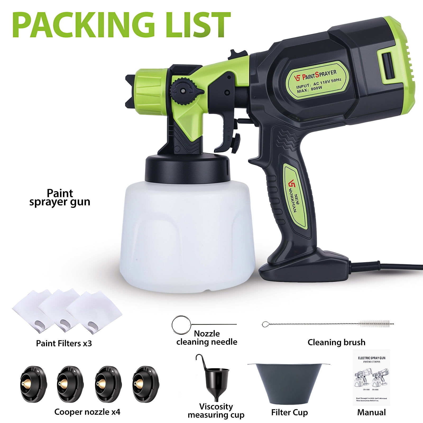 FOUKUS Electric HVLP Paint Sprayer Gun, High-Pressure Handheld Sprayer for Furniture and Walls (Green, 47.34 fl oz) 4jsbi