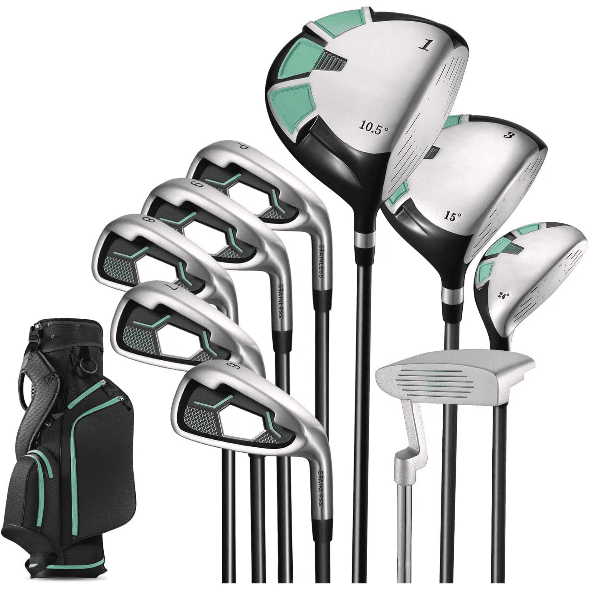 Naipo 9-Piece Complete Golf Club Set for Right-Handed Players with Stand Bag and Head Covers (Green) l0018