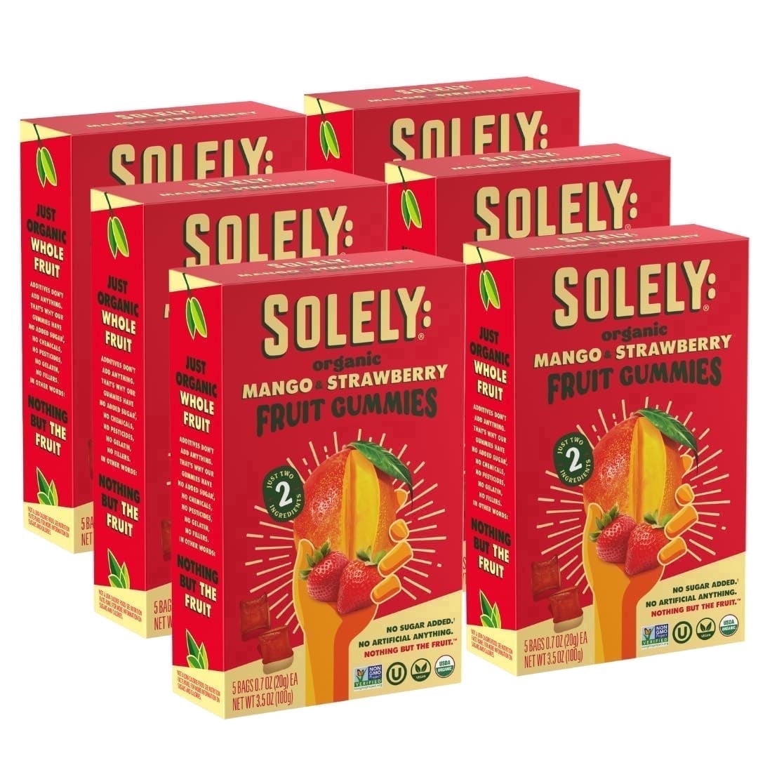 Solely Organic Mango & Strawberry Whole Fruit Gummies (Real Fruit Snack, Vegan, Non-GMO, 30 Bags) tqjow