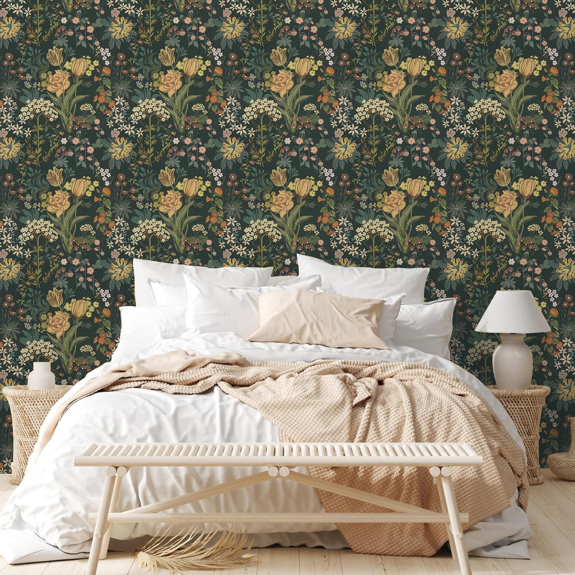Abyssaly Floral Peel and Stick Wallpaper, Removable Vintage Wall Decor (Green, 17.7-in x 118-in) fg2uc