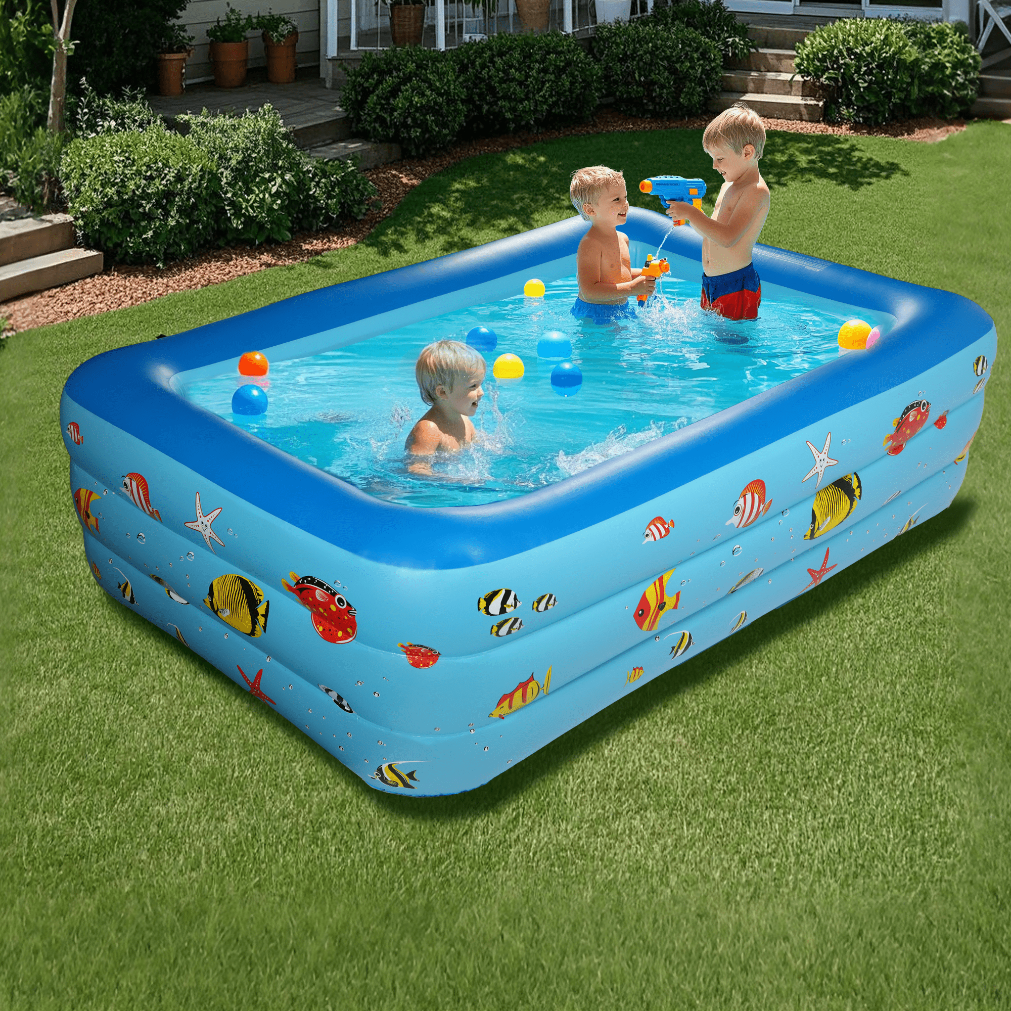 GVDV Inflatable Swimming Pool, Durable Thickened Family Lounge Pool for Kids and Adults (Blue, 6.9 x 5 x 1.8 ft) 1bucf