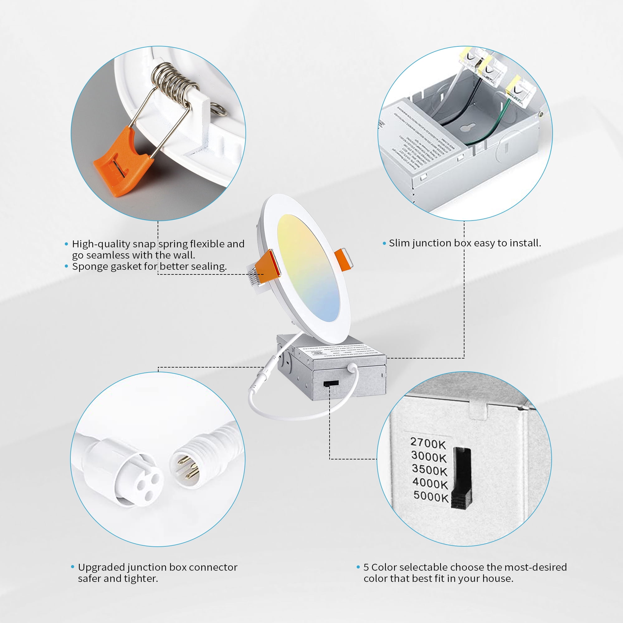 DAYBETTER LED Recessed Ceiling Light, 5CCT Selectable Ultra-Thin Downlight with Junction Box, Dimmable (White, 6 in, 24 Pack) n0vnc - Image 6