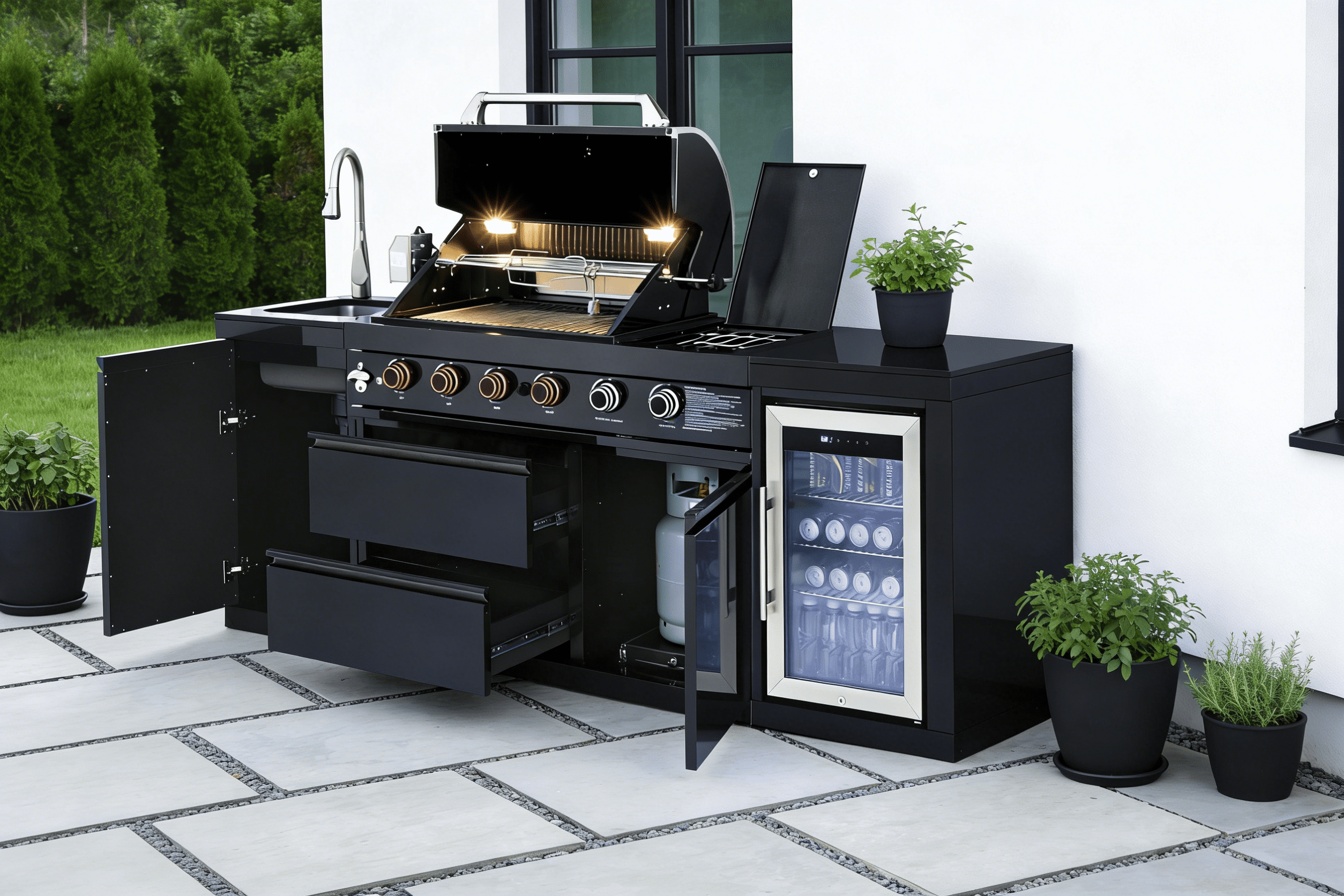 Daheat 86-inch 4-Burner 72000 BTU Deluxe Stainless Steel Gas Outdoor Kitchen Island Grill (Black, 86 in) rf9v1