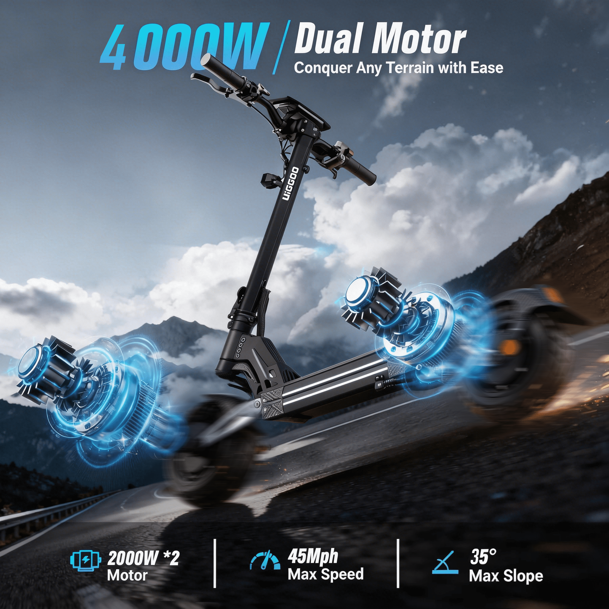 EOEOTWO K2MAX Dual Motor Electric Scooter, 4000W Off-Road Commuter with 42-Mile Range (Black, 11 in Tires) 1r5xj