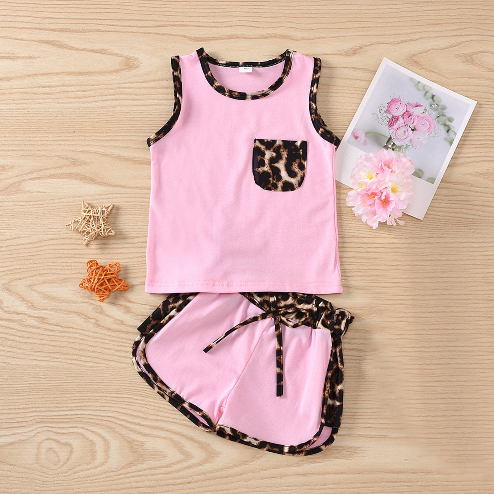 Godom Girls Summer Graphic Tee and Shorts 2-Piece Outfit Set (Pink, Size 8) kezva