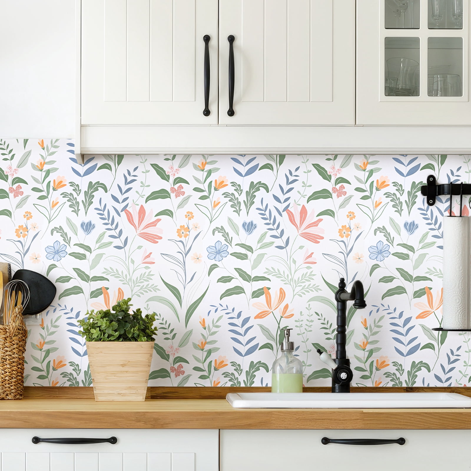 DAZLUTE Peel and Stick Adhesive Wallpaper, Removable Floral Contact Paper for Furniture and Walls (Green, 17.72 in x 118 in) 0dqo0