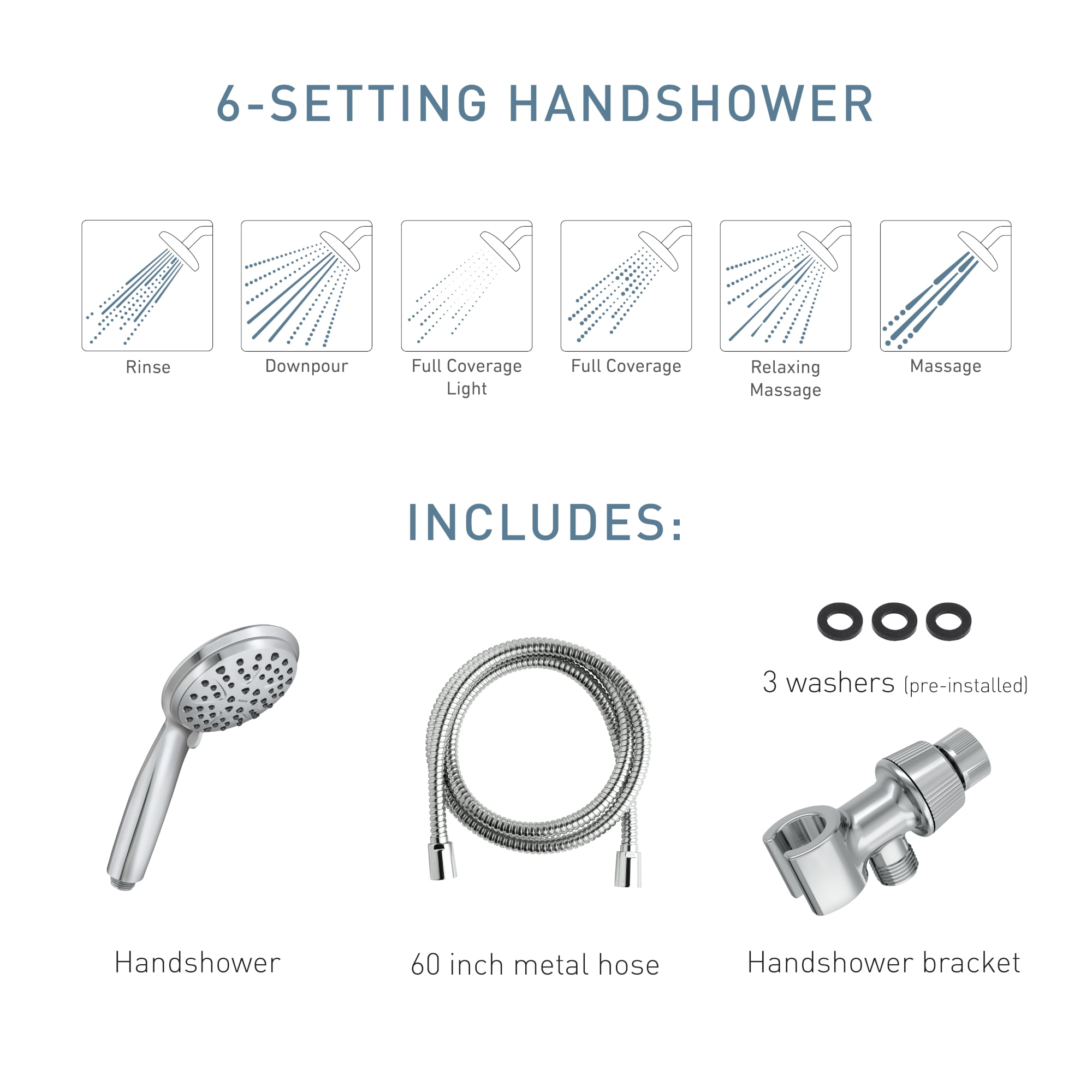 Moen Attune 6-Mode Hand Held Shower Head with Kink-Free Hose (Chrome, 60 in) u0l3b