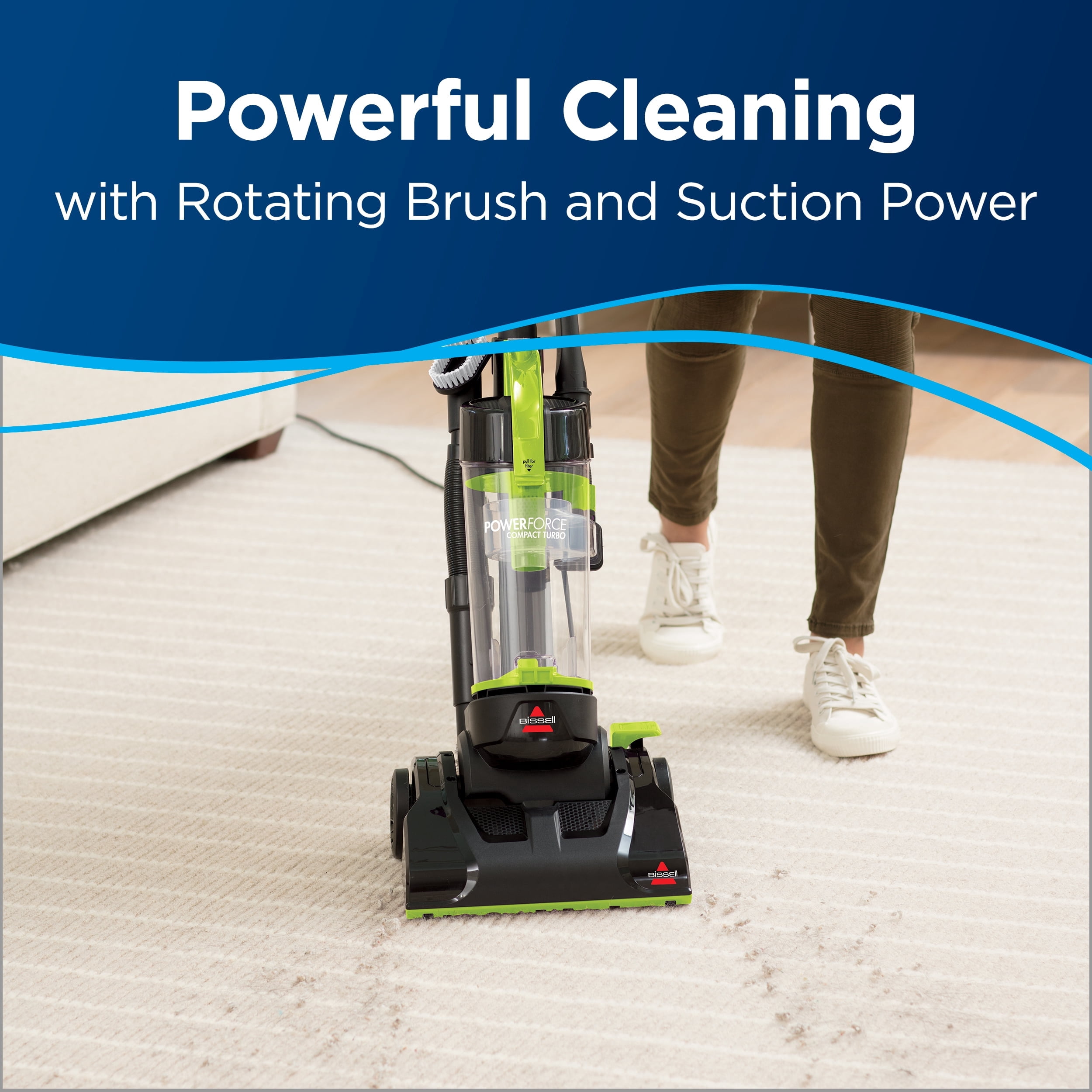 BISSELL PowerForce Compact Turbo Bagless Upright Vacuum, Powerful Suction, Lightweight Design (Green & Black, 8 lb) va6c8
