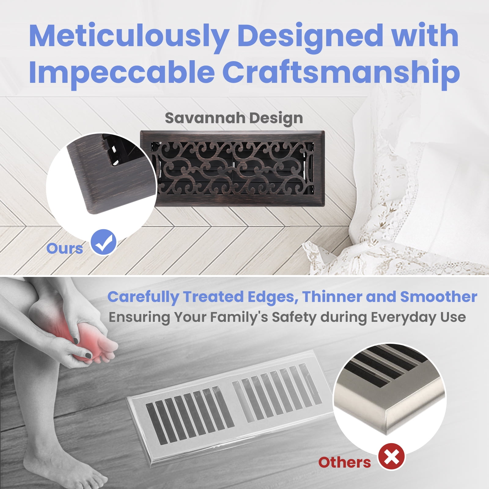 COZZIVITA Heavy-Duty Steel Floor Register with Adjustable Air Lever (Oil Rubbed Bronze, 4 in x 12 in, 2-Pack) c3k5m