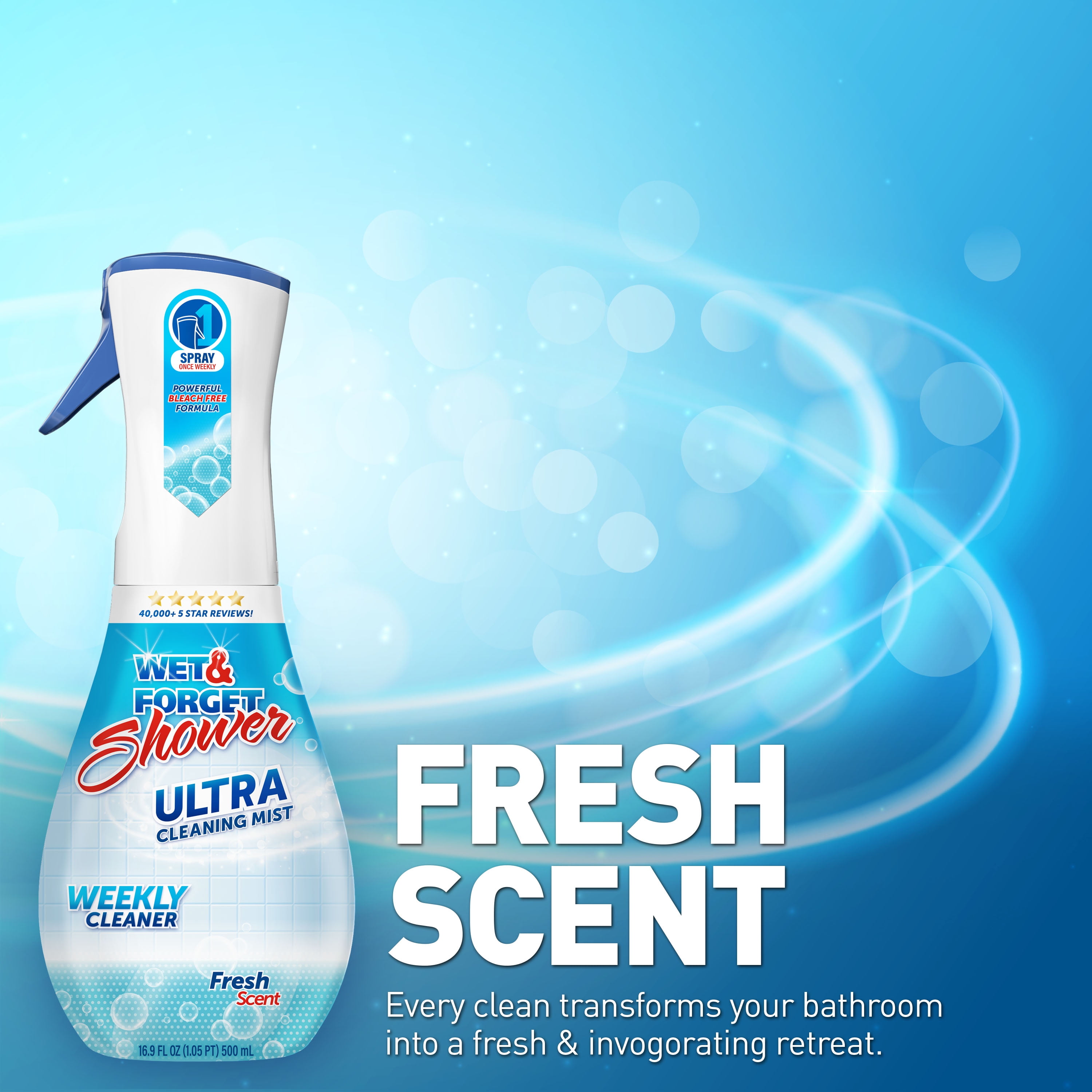 Wet & Forget Shower Ultra Cleaning Mist, Weekly Bathroom Surface Cleaner (Fresh Scent, 16.9 fl oz) puydb