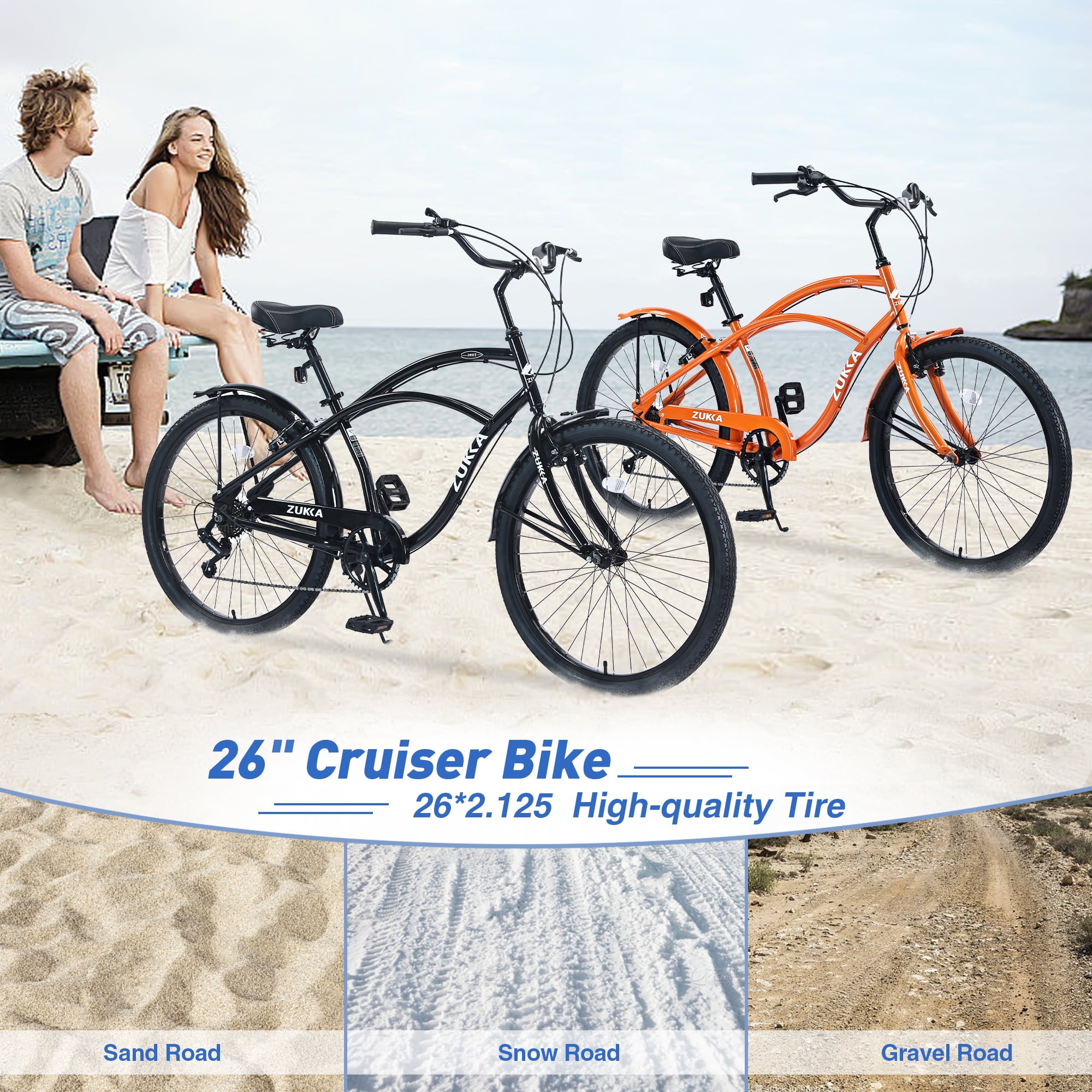 MEGHNA 26 in Cruiser Bike 7-Speed Commuter Bicycle with V-Brakes (Black, 26 in) x1id6