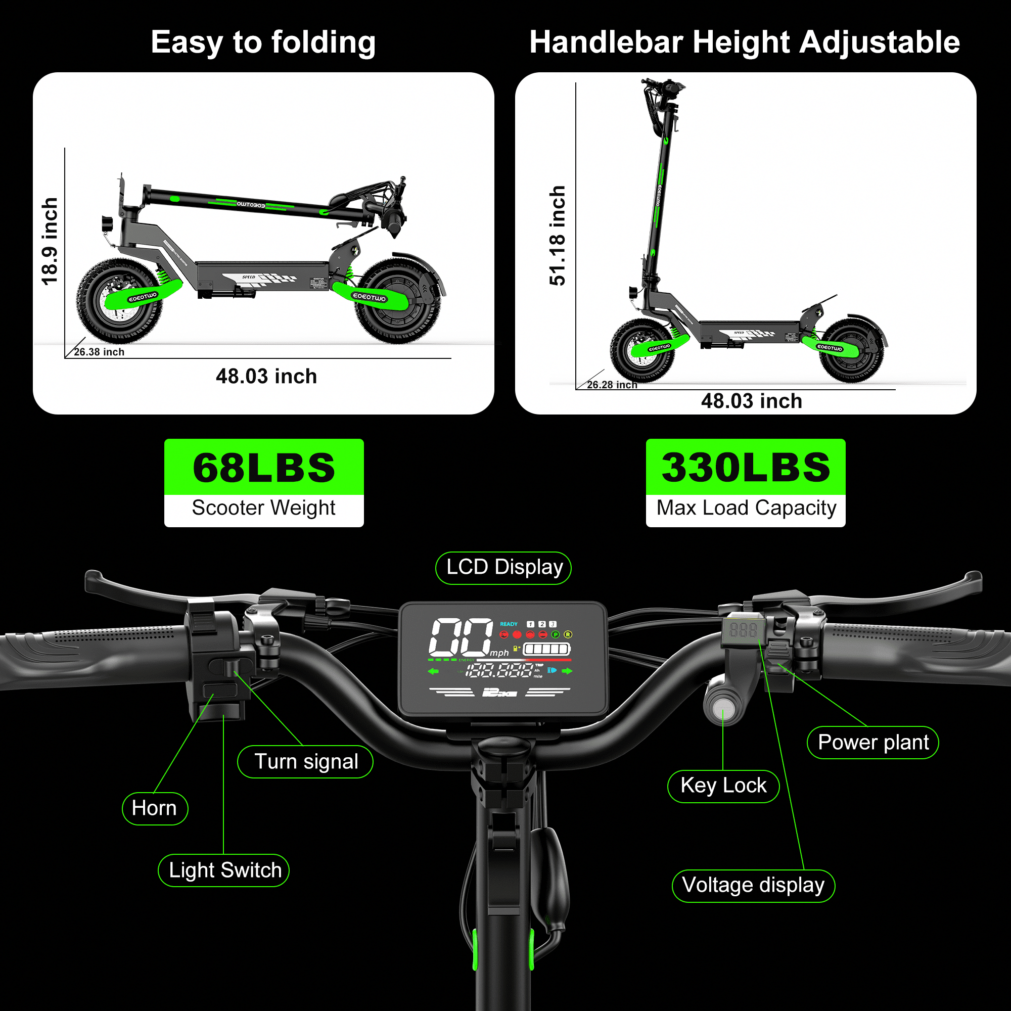 UiGGOO Electric Scooter for Adults, 1200W Motor, 30 MPH Speed, 25 Miles Range, Foldable Commuter E-Scooter (Green, 330 lb) qagak