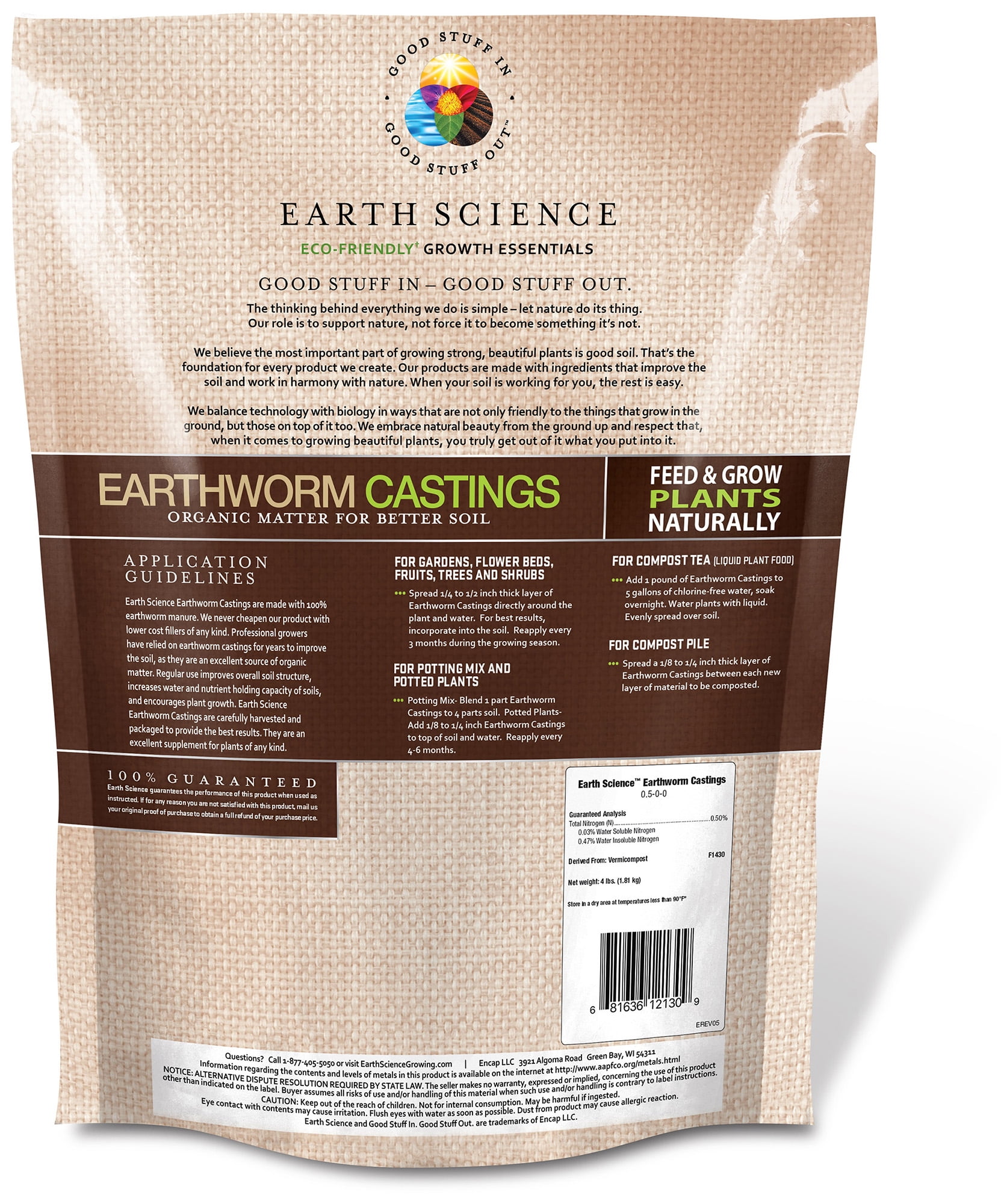 Earth Science Organic Earthworm Castings Soil Builder, Nutrient-Rich Fertilizer for Indoor & Outdoor Plants (4 lb) 51yl9