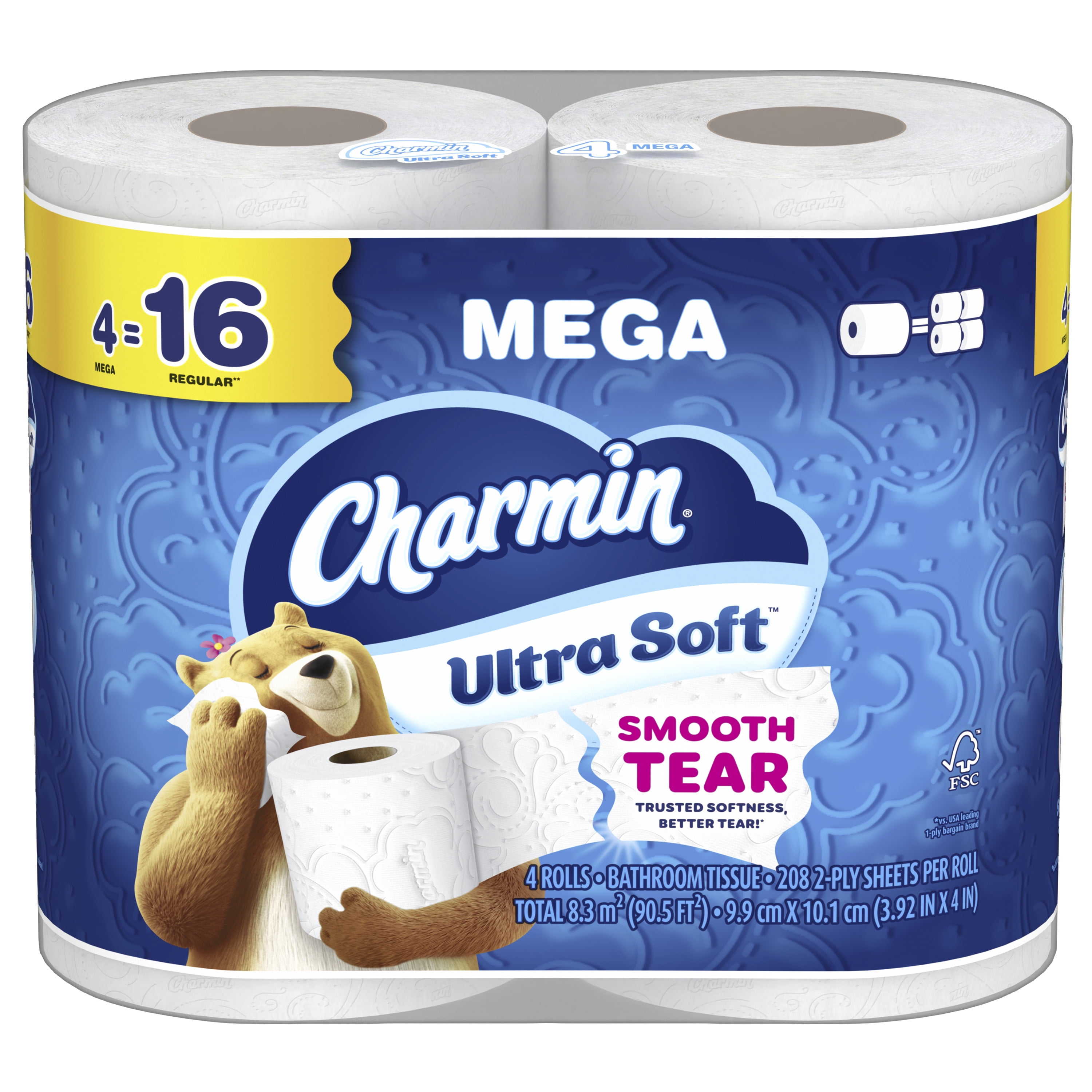 Charmin Ultra Soft Toilet Paper (White, 4 Mega Rolls) mtmhb