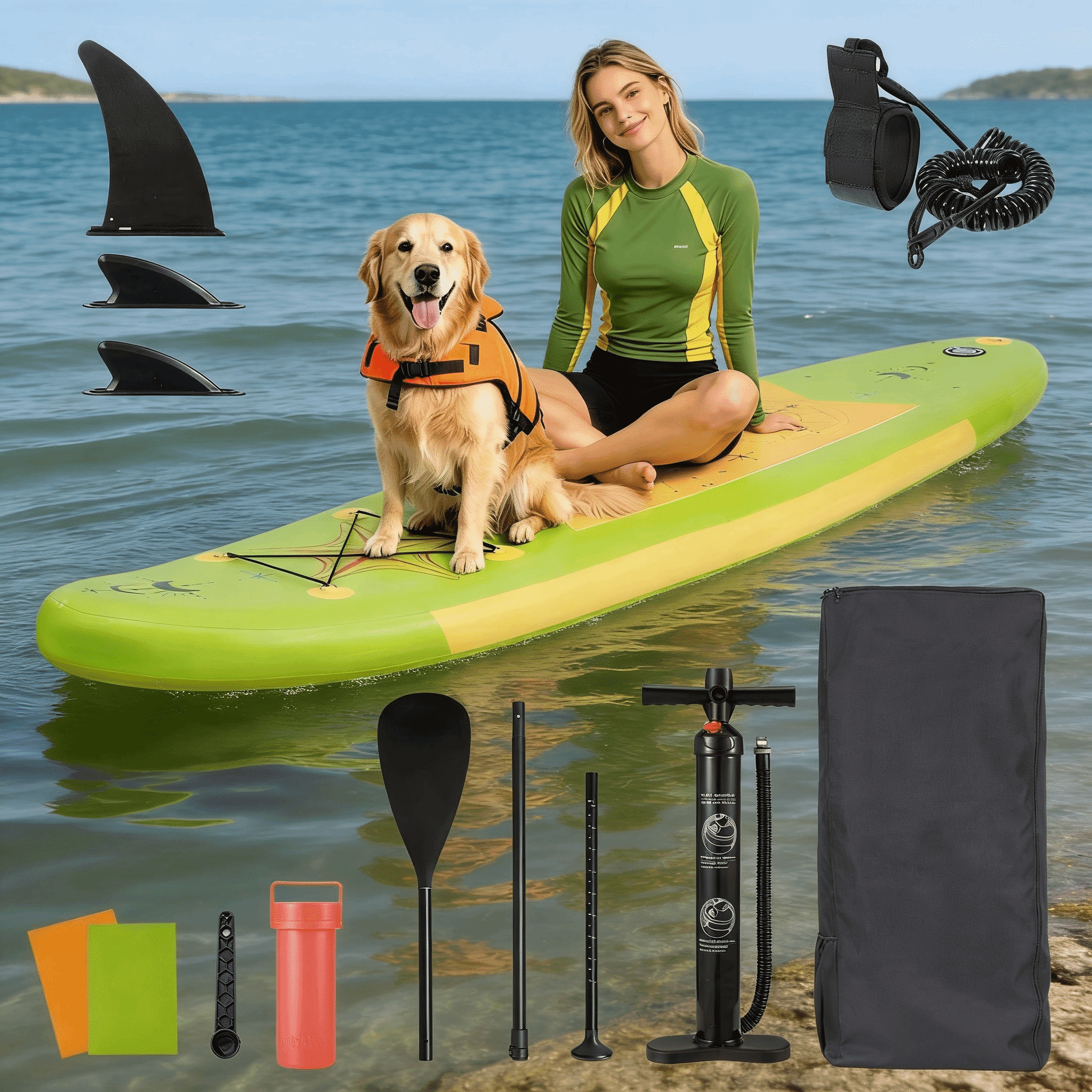 Naipo Inflatable Stand Up Paddle Board with Full SUP Accessories (Avocado Green, 10 ft) v8avu