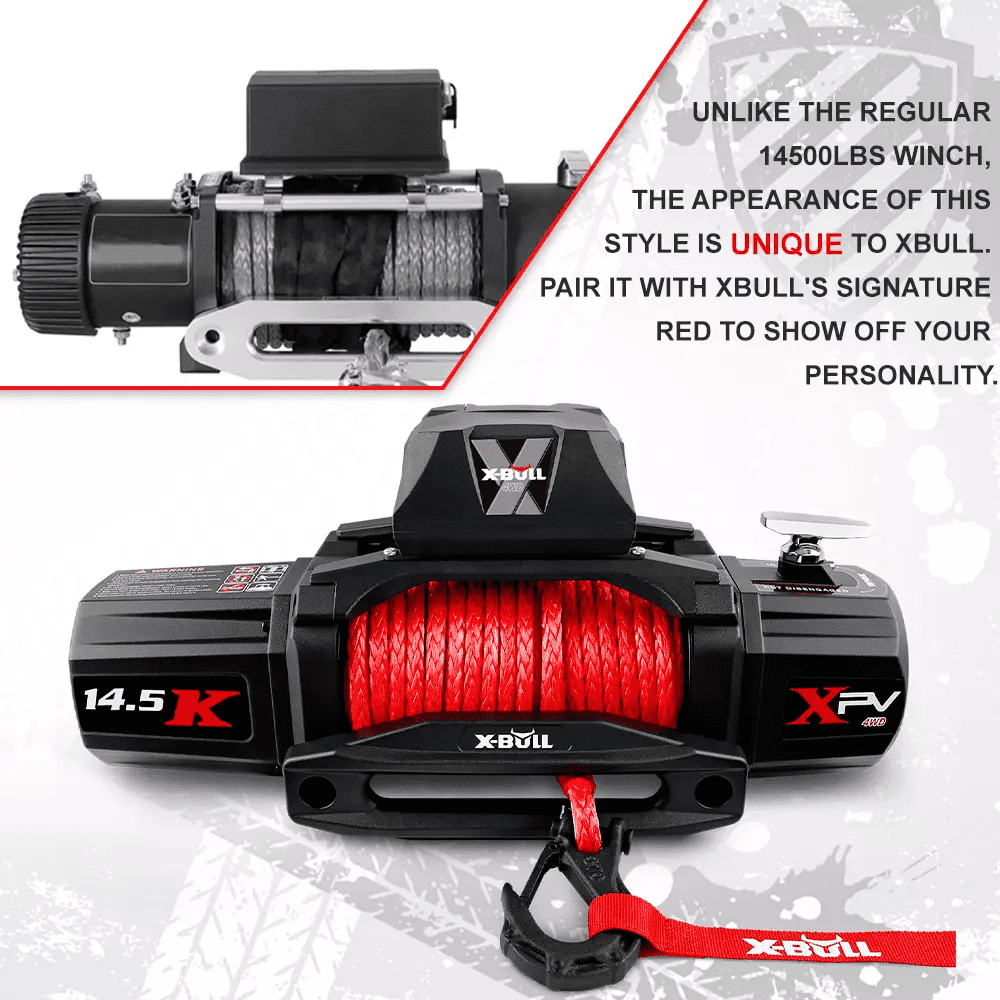 X-BULL Electric Winch XPV 14500 lb 12V Synthetic Rope Off-Road Recovery System (Black, 14500 lb) pqkvu