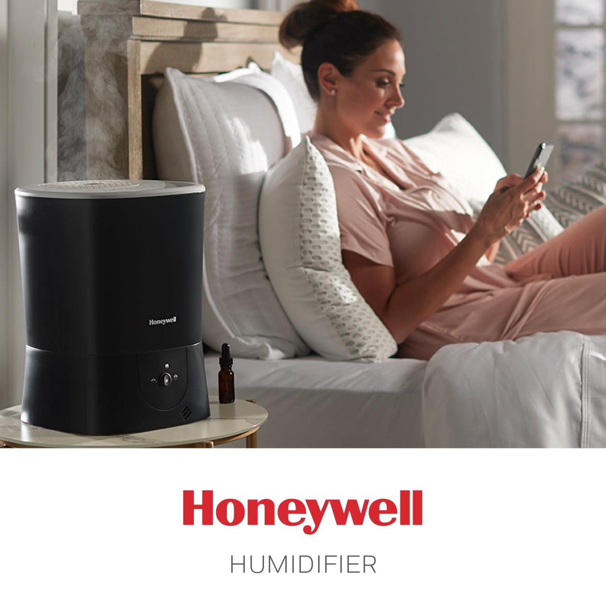 Honeywell Warm Mist Humidifier with Essential Oil Cup, Filter-Free Design for Home Air Quality (Black, 1.5 gal) 5w482