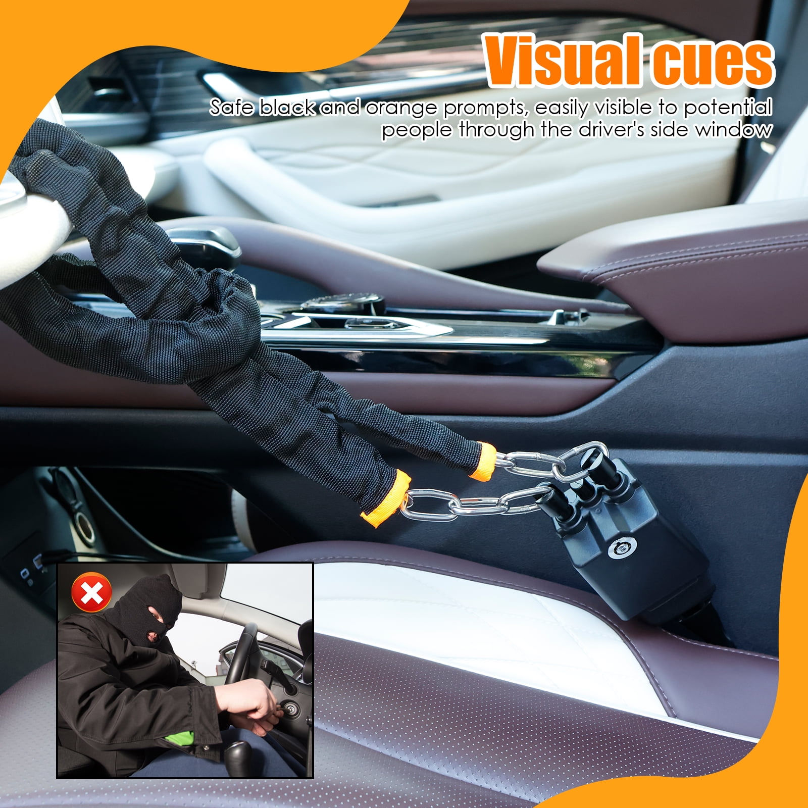 TMWEFUSC Universal Steering Wheel and Seat Belt Anti-Theft Lock (Black, 25.59 in) 7h8xw