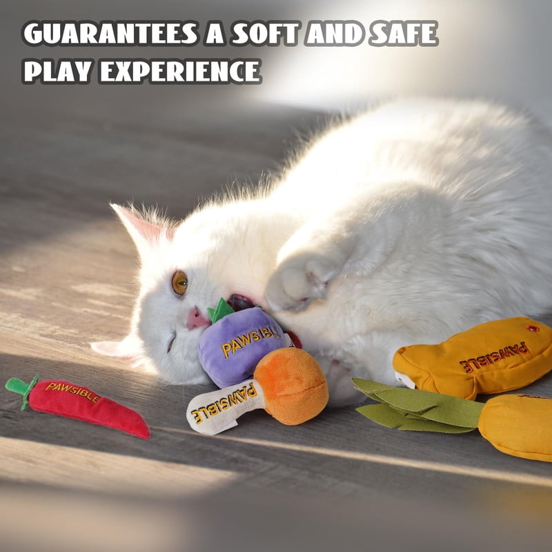 Pawsible Foodie Cat Toy Set, Organic Catnip Filled Plush Toys for Indoor Cats (Yellow, 5 Pack) ml609