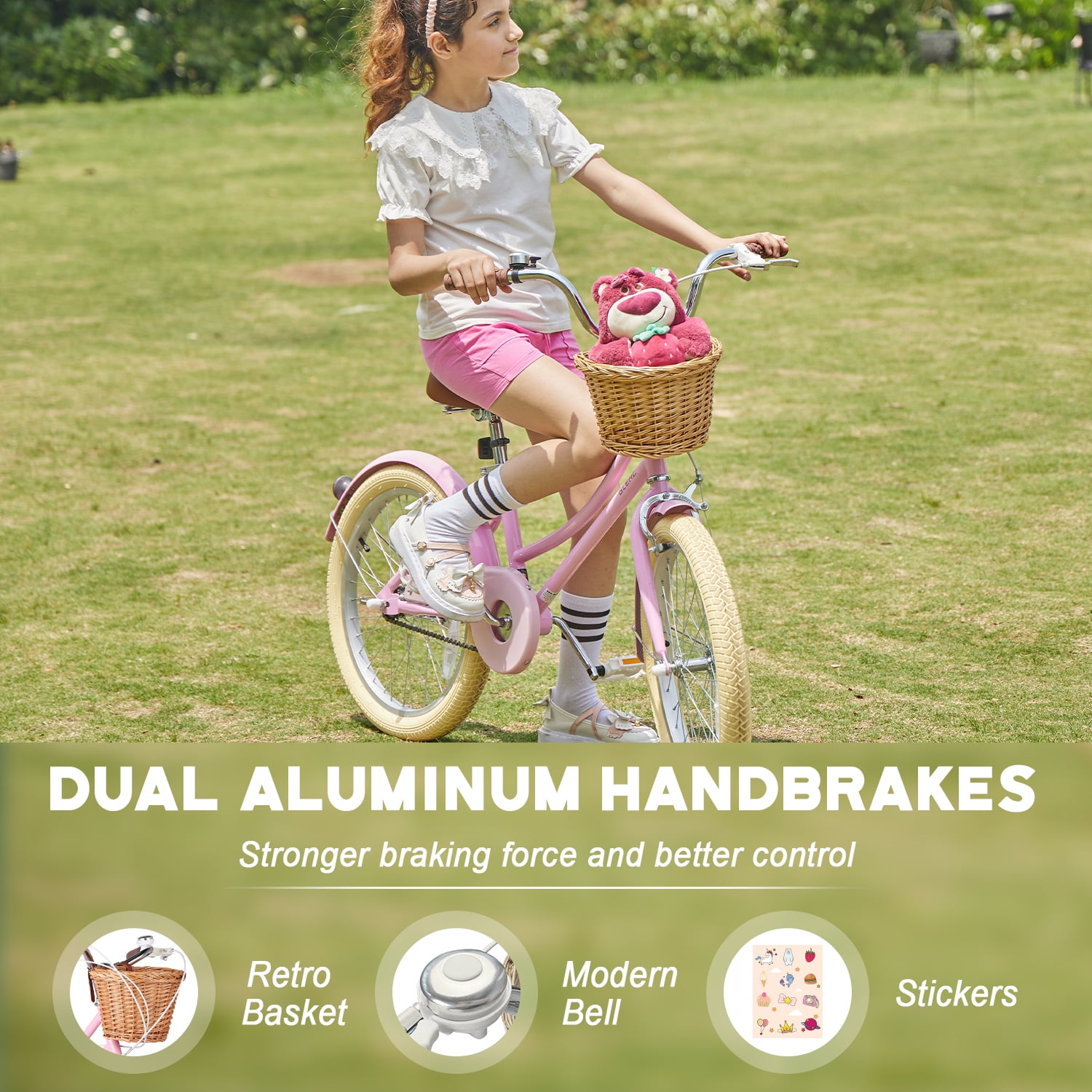 Glerc Missy 24 in Girls Cruiser Bike, 6-Speed Hybrid Bicycle with Wicker Basket (Pink) rf9wa
