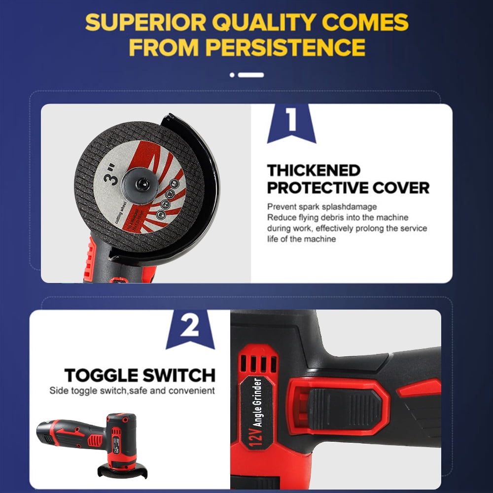 NEWONE Cordless Angle Grinder Kit, 3 in Mini Power Tool for Cutting and Grinding, 12V High-Speed Motor with 2 Batteries and 5 Discs z0ufo