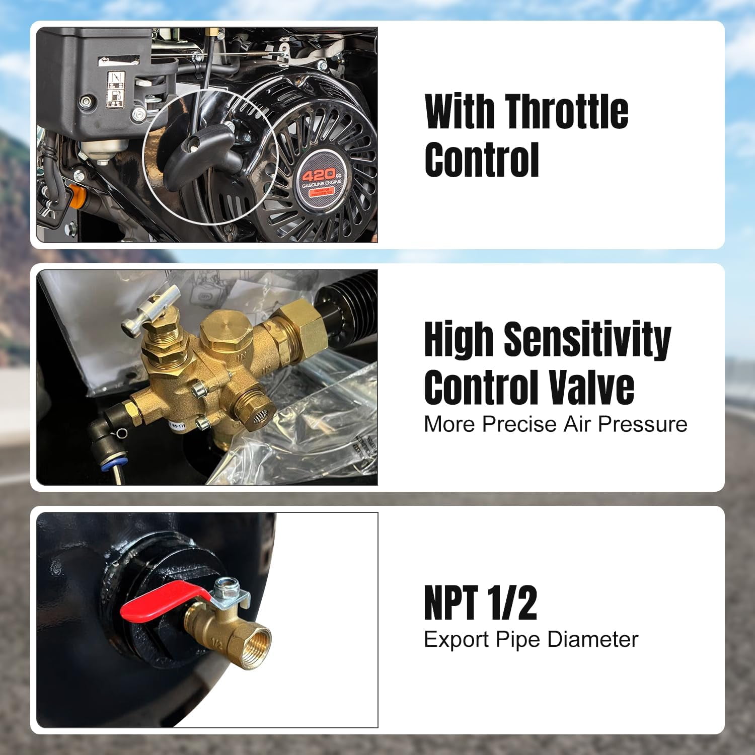 HPDMC 13HP Gas Powered Air Compressor (24CFM, 180PSI, 30 Gal Tank, Electric Start) qfbtz