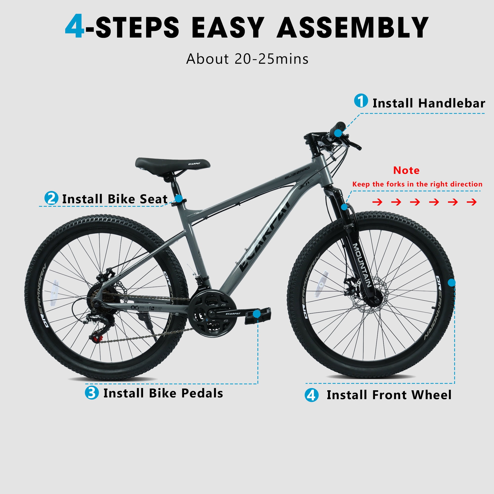 Monniyu Mountain Bike 26 in Wheel 21-Speed Aluminum Frame with Front Suspension and Disc Brakes (Grey, 26 in) ahskq