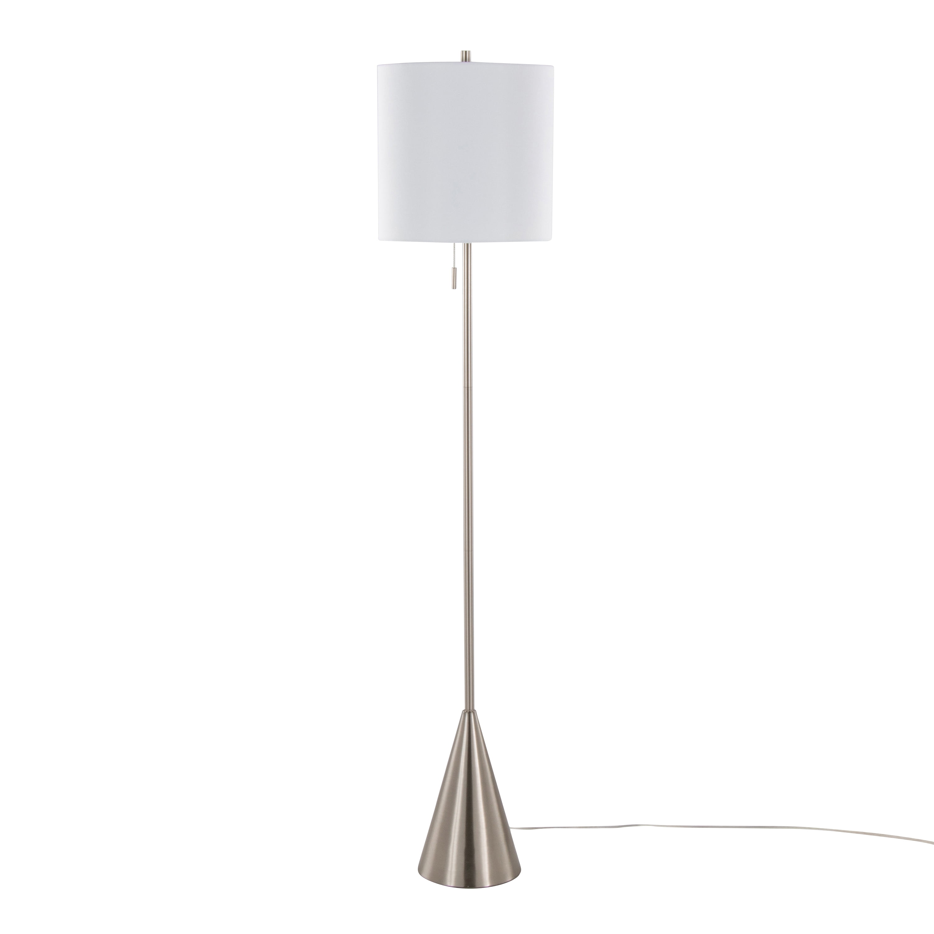 Contemporary Floor Lamp Brushed Nickel Finish with White Linen Drum Shade (64 in) gbil0
