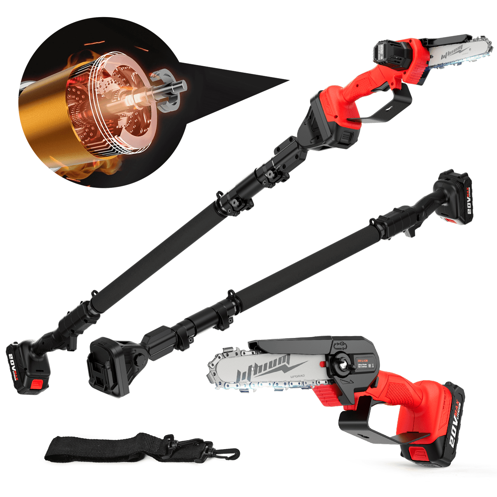 Vetoper 2-in-1 Cordless Pole Saw and 6-inch Mini Chainsaw with 7 ft Extension Rod (Red, 20V 4.0Ah) 0ux3q
