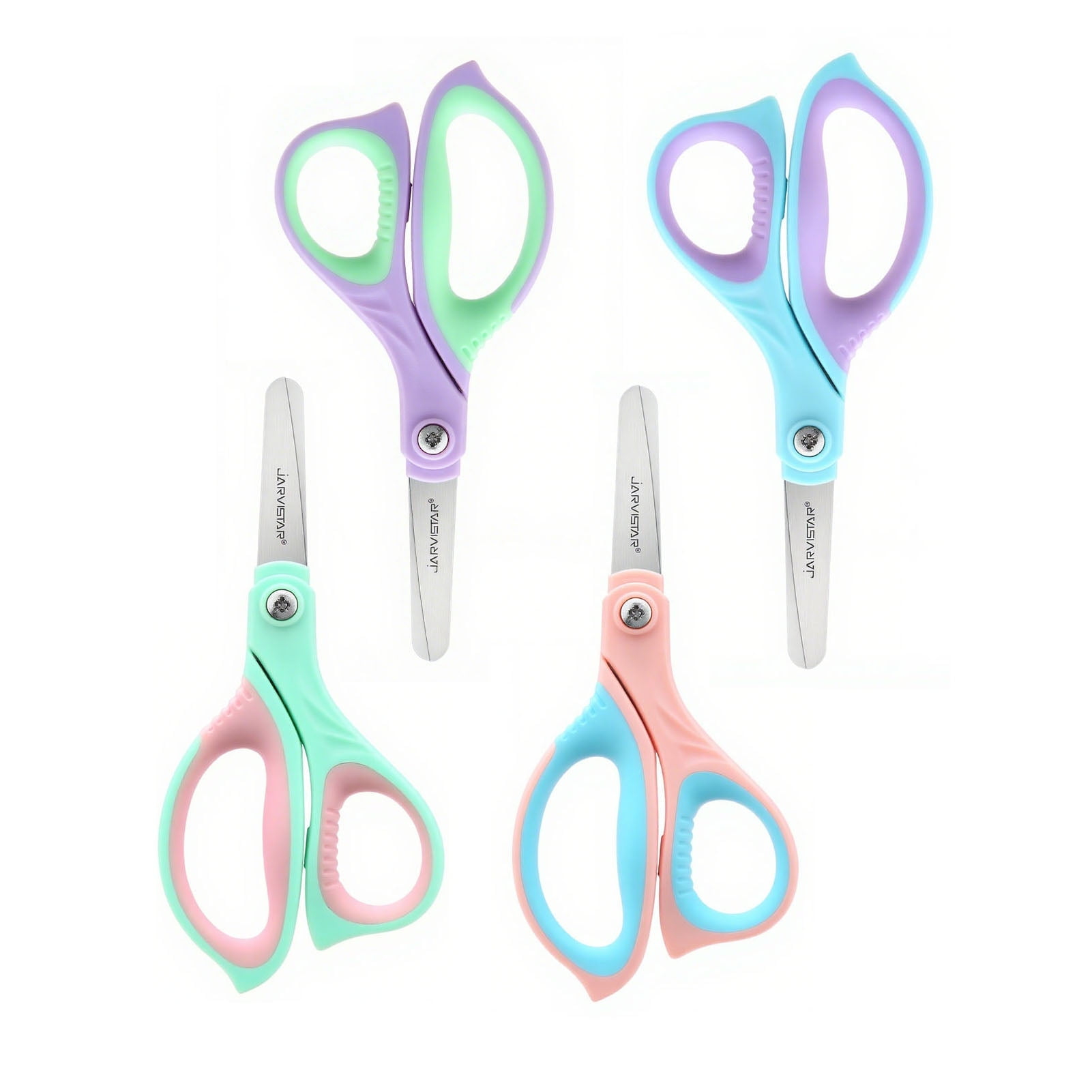 LIVINGO Safety Scissors for Kids and Crafts, Stainless Steel Blades with Rounded Tips (Multi-Color, 4-Pack, 5.5 in) h5ech
